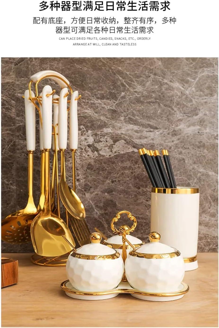 Lxmons Gold Stainless Steel Kitchen Utensil Set Cooking 7 Pcs Set with Hold,Include Spatulas,Soup spoons,Colander
