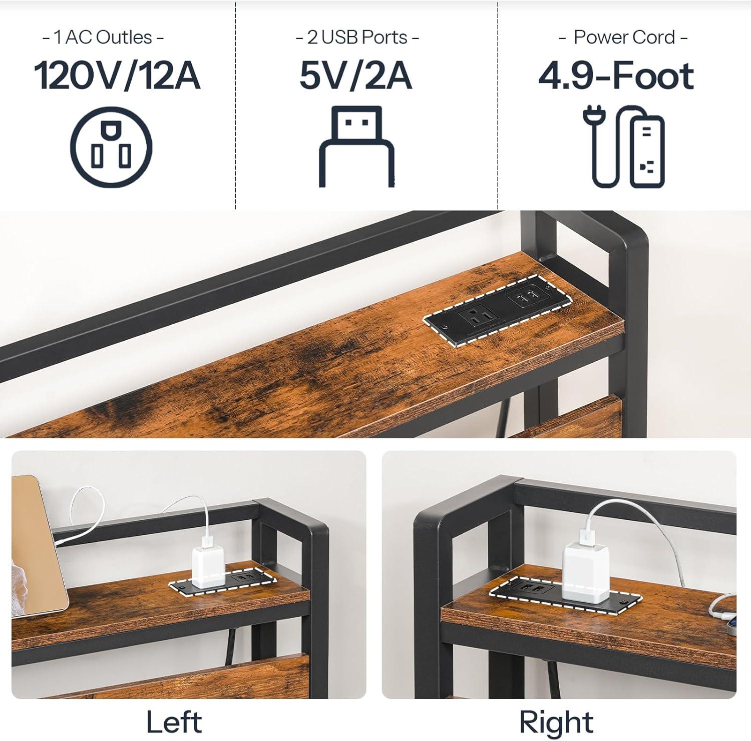 King Black Iron Headboard with Storage and Charging Station