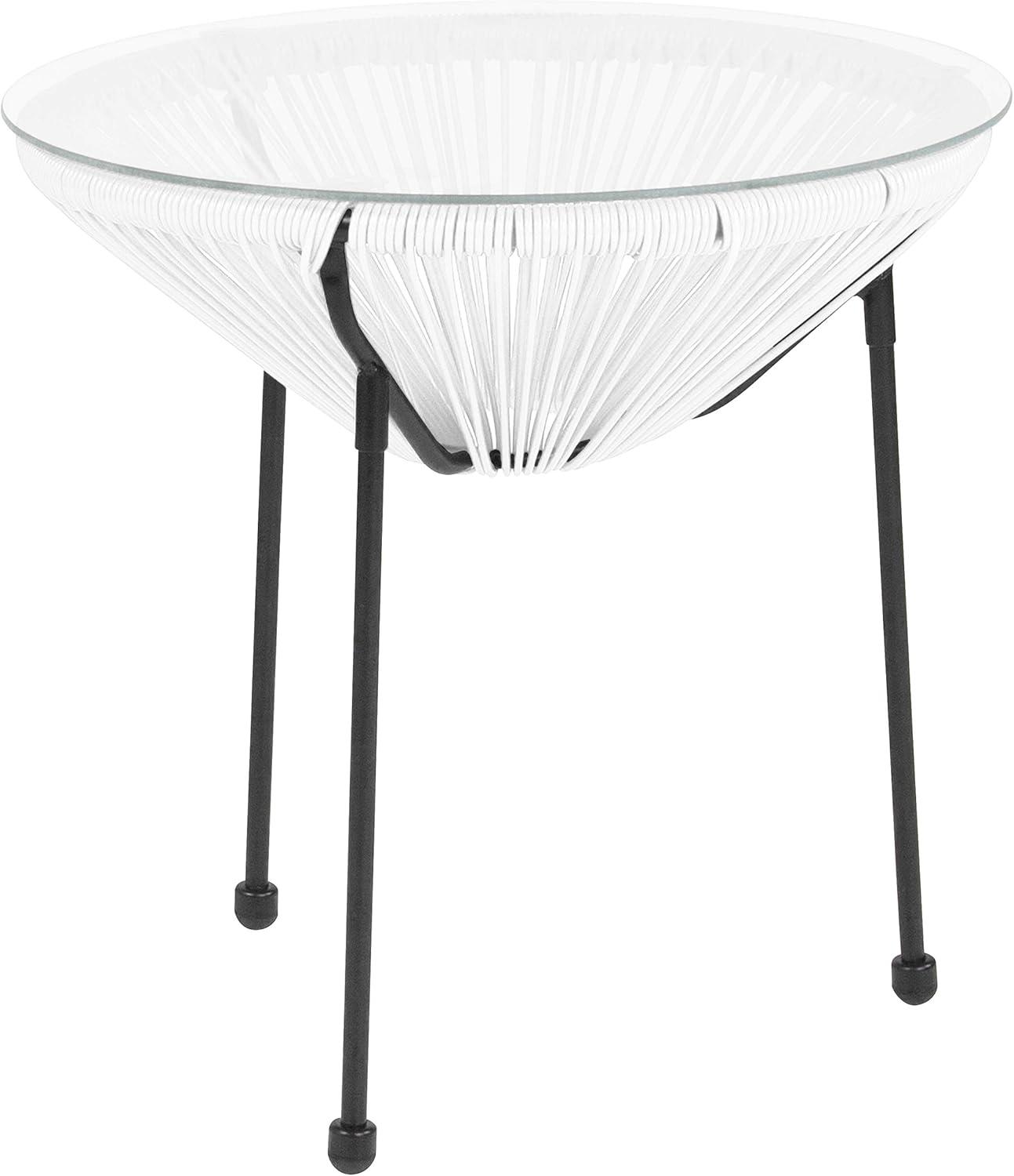 Valencia 20" Oval White Rattan & Glass Top Indoor/Outdoor Table