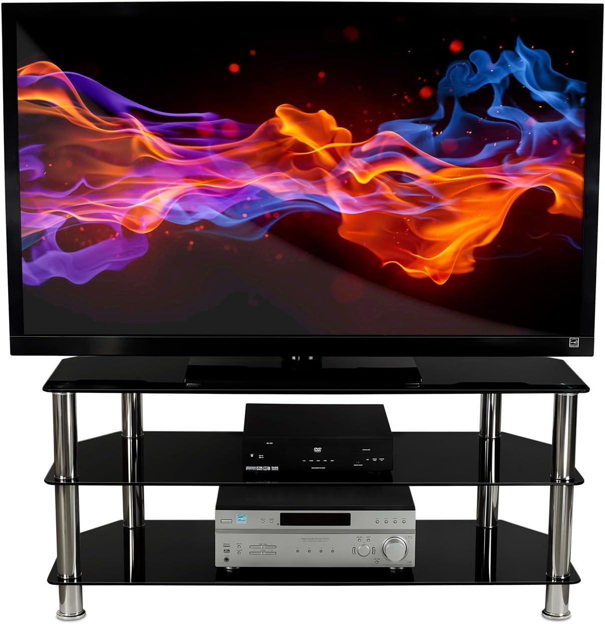 Sleek 60" Black Tempered Glass TV Stand with Tinted Shelves