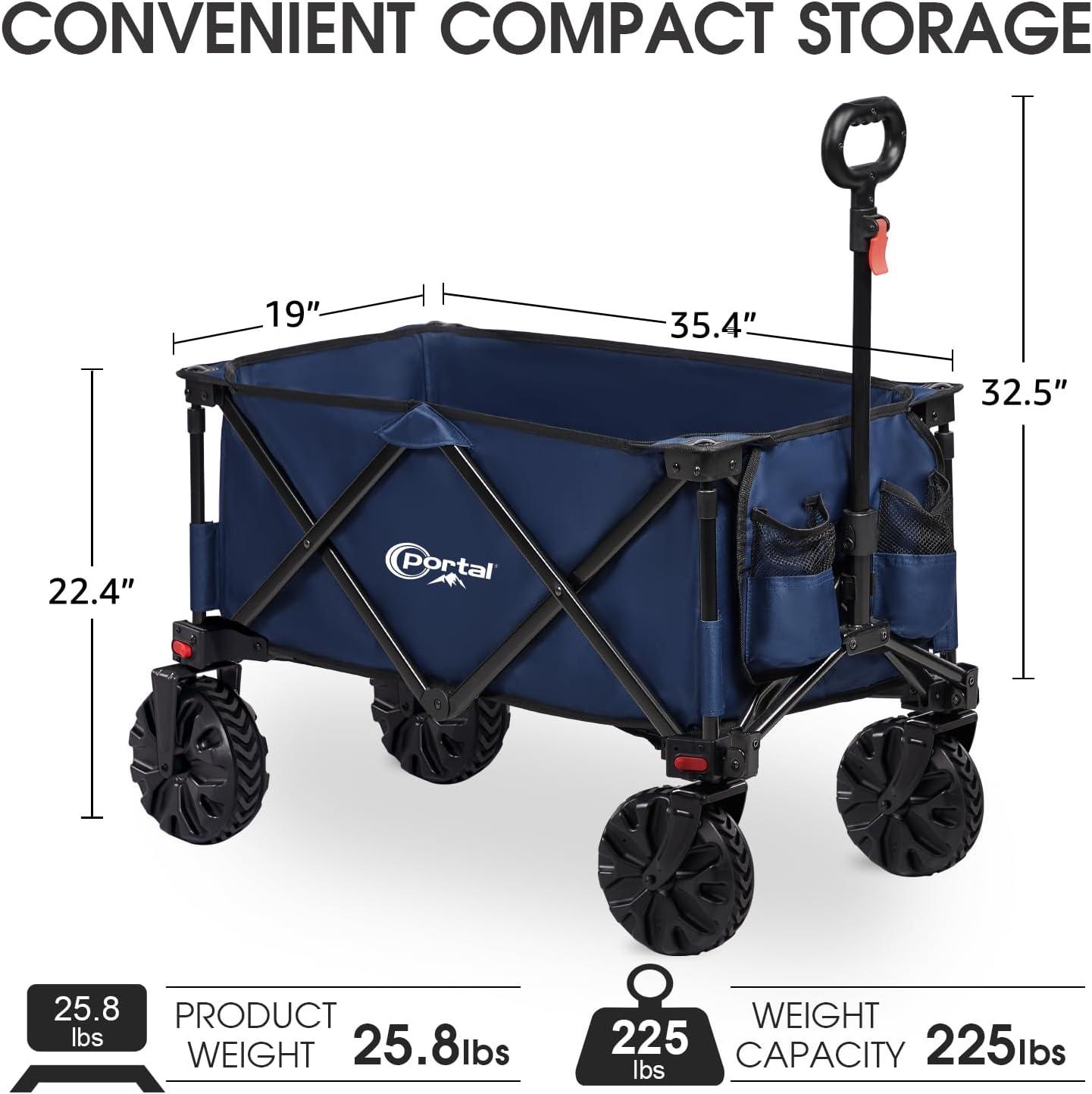 Blue Heavy Duty Folding Utility Wagon with All Terrain Wheels