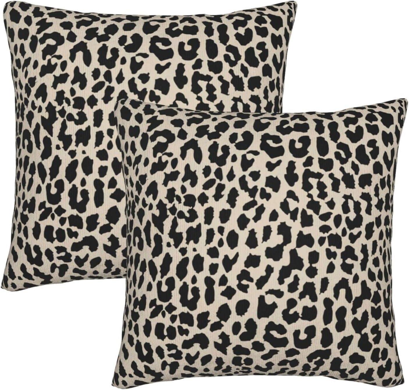 Leopard Skin Wild Animal Print Throw Pillow Cover Set of 2 Decorative Square Pillowcase Throw Cushion Case for Bedroom  Living Room  Sofa  Couch and Bed  18 x 18 Inches