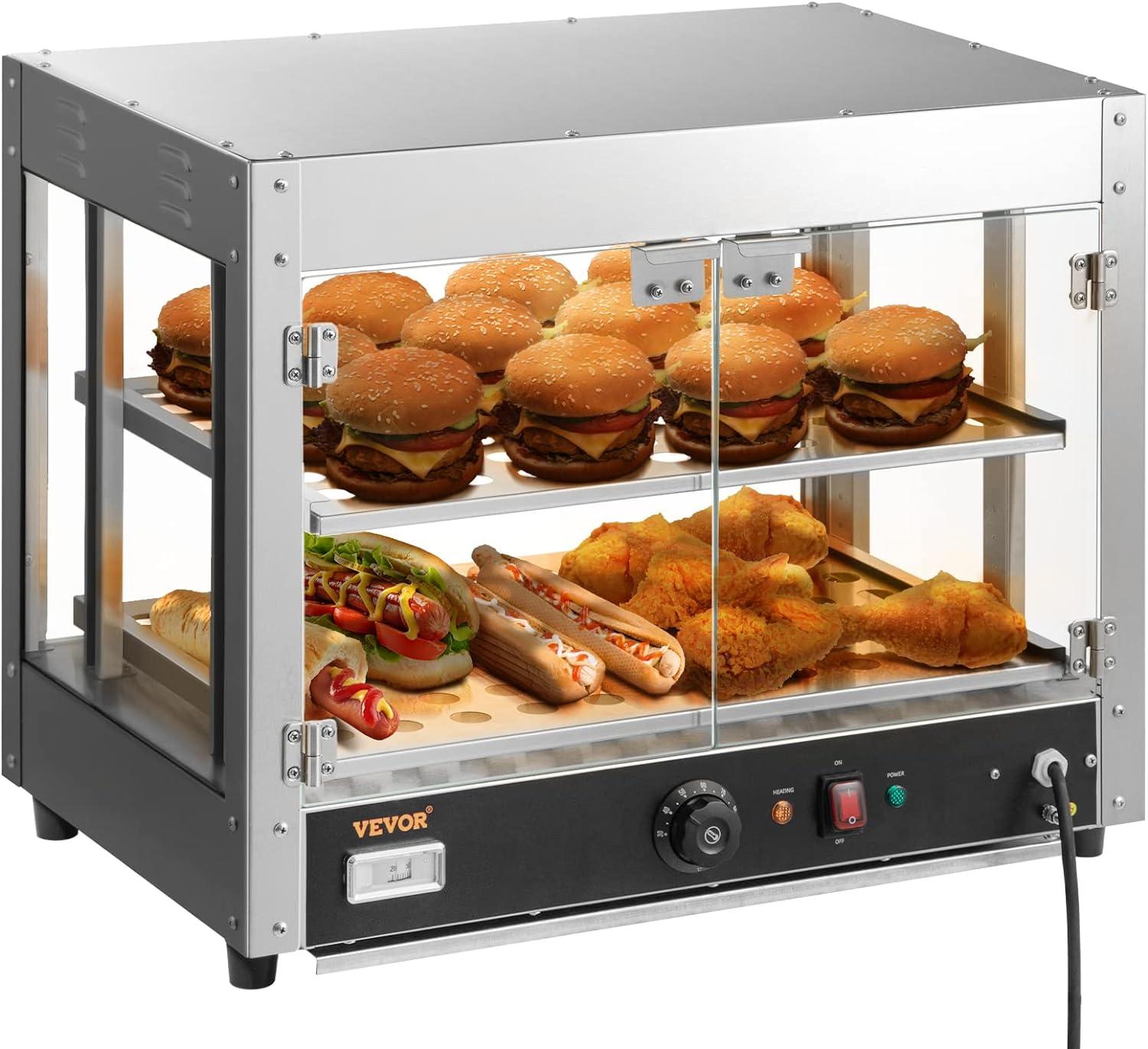 VEVOR 2-Tier Commercial Food Warmer Display - Countertop Pizza Cabinet with Light