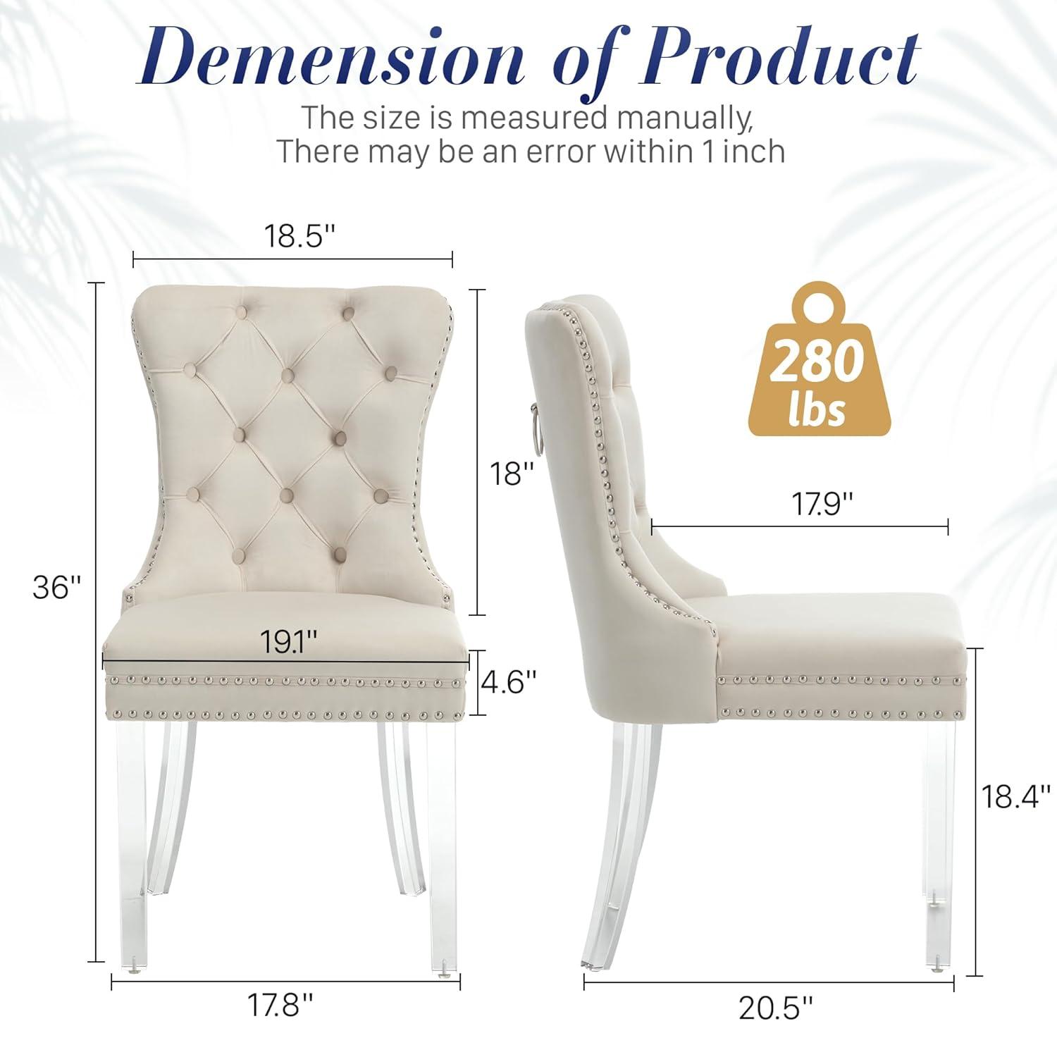 SoarFlash Velvet Dining Chairs Set of 4, Tall Back Side Chair, Modern Upholstered High-end Tufted Side Chair with Button Back Ring, Solid Wood Legs (Beige)