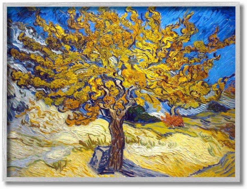 Stupell Industries Golden Tree Blue Yellow Van Gogh Classical Painting Gray Framed Giclee, 16 x 20