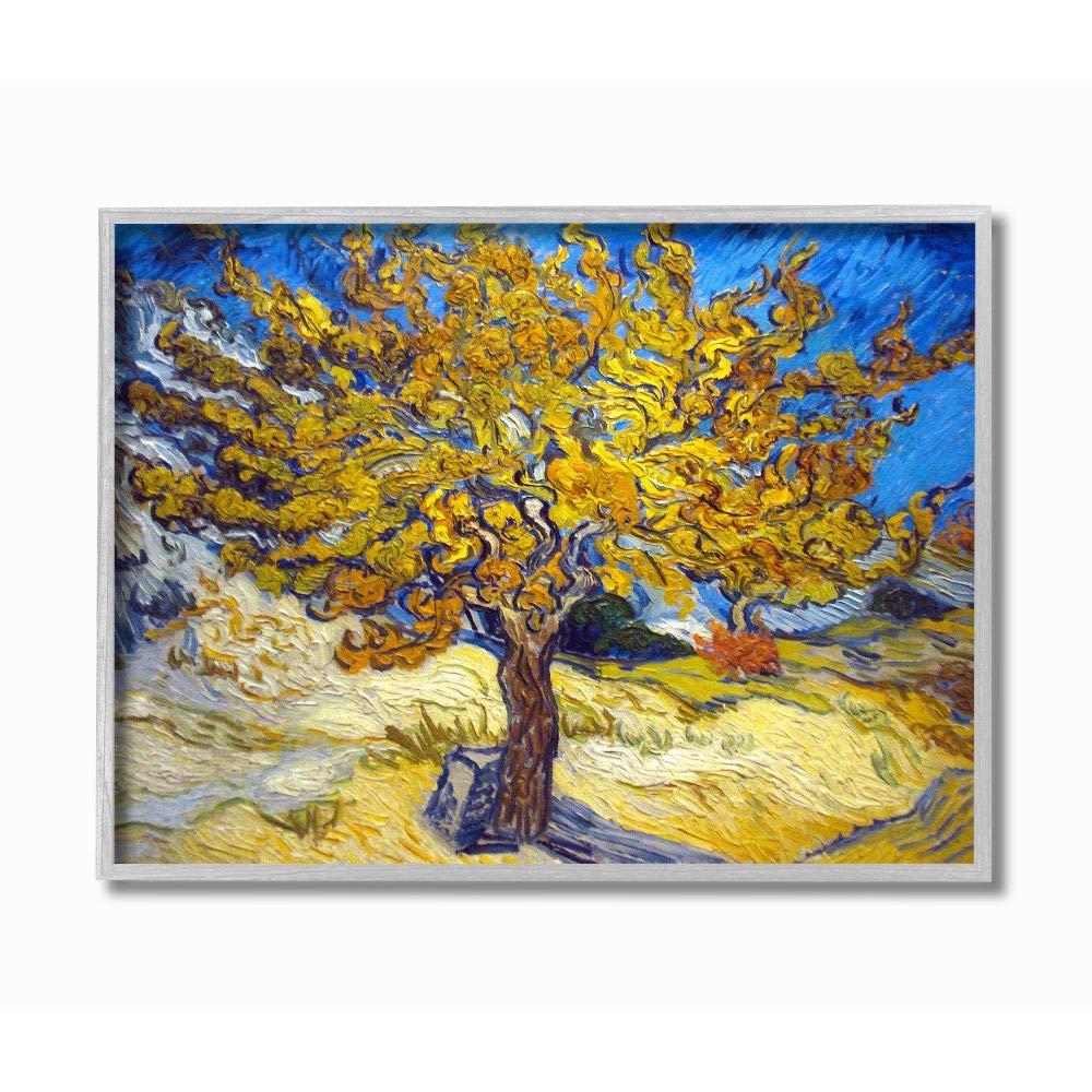 Stupell Industries Golden Tree Blue Yellow Van Gogh Classical Painting Gray Framed Giclee, 16 x 20
