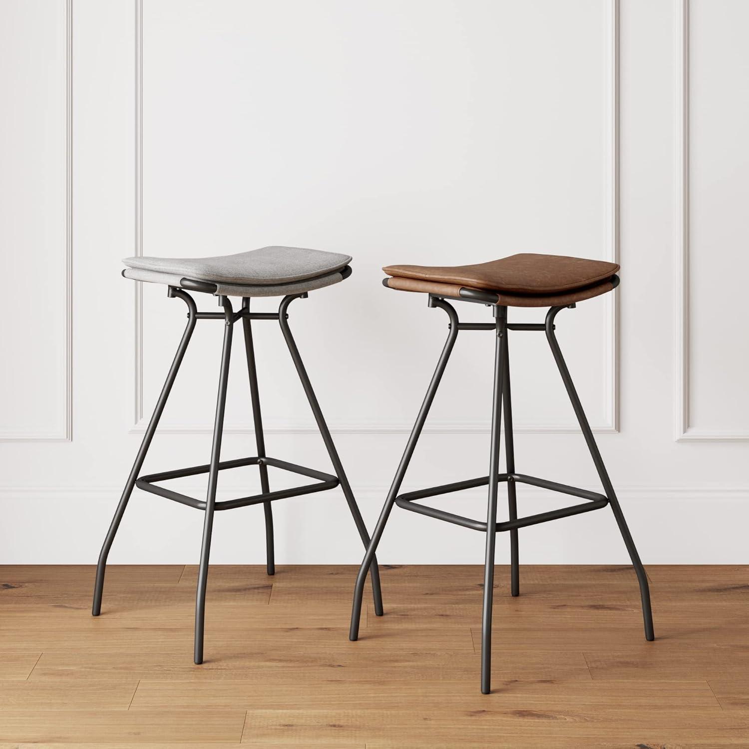 Dominique Upholstered Counter Height Barstool Distressed Dark Brown/Matte Black - Nathan James