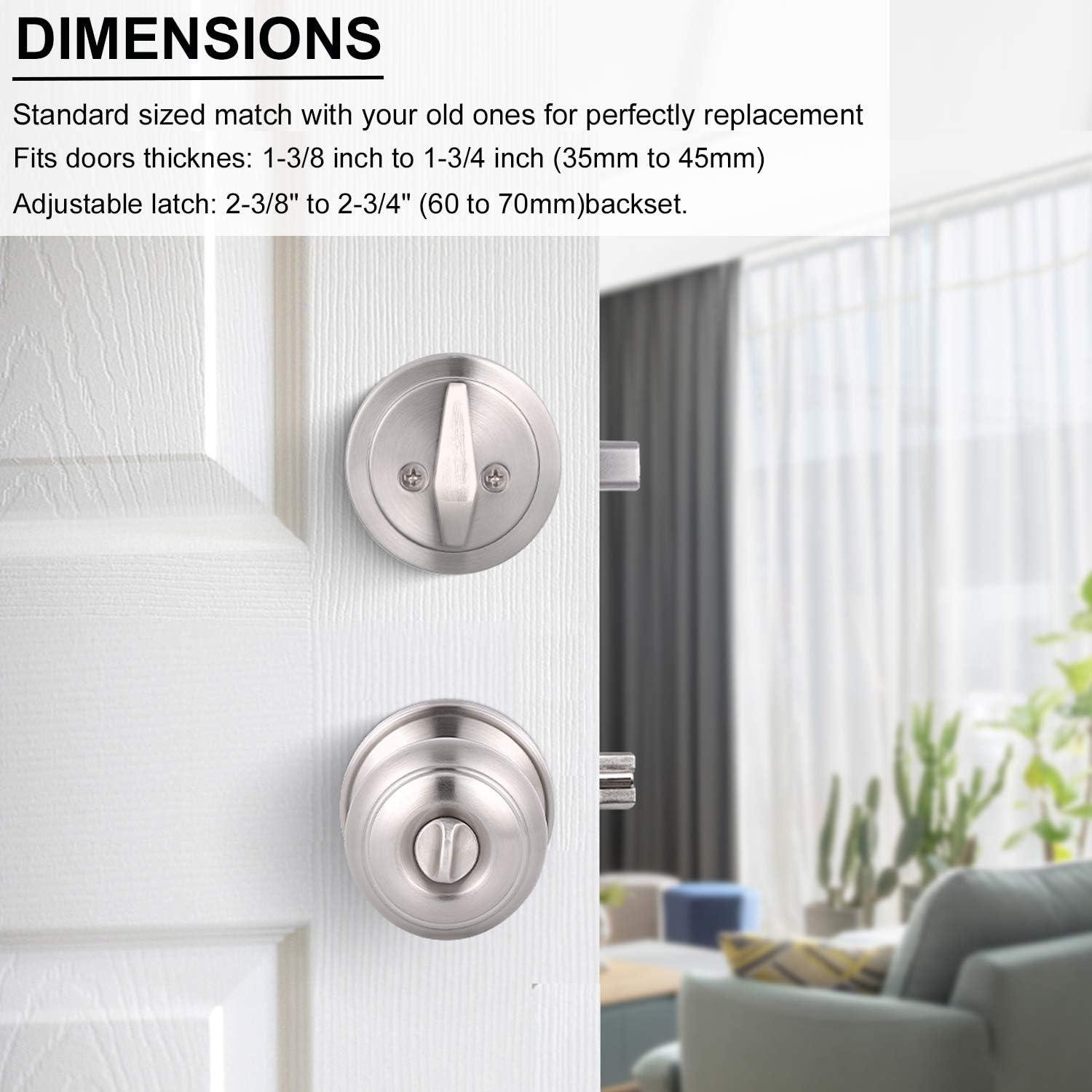 Brushed Nickel Round Stainless Steel Entry Knob and Deadbolt Set