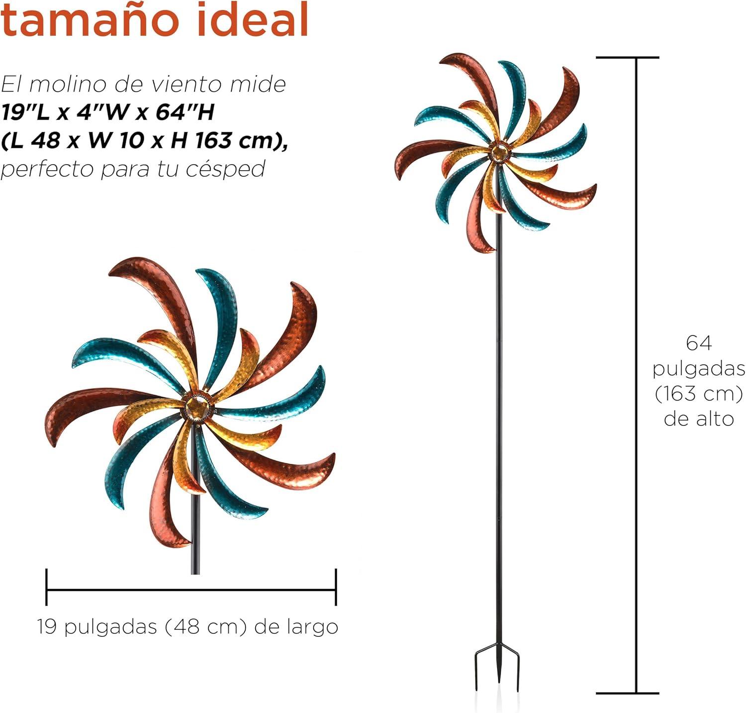 63" Multicolor Metal Windmill Garden Stake Spinner