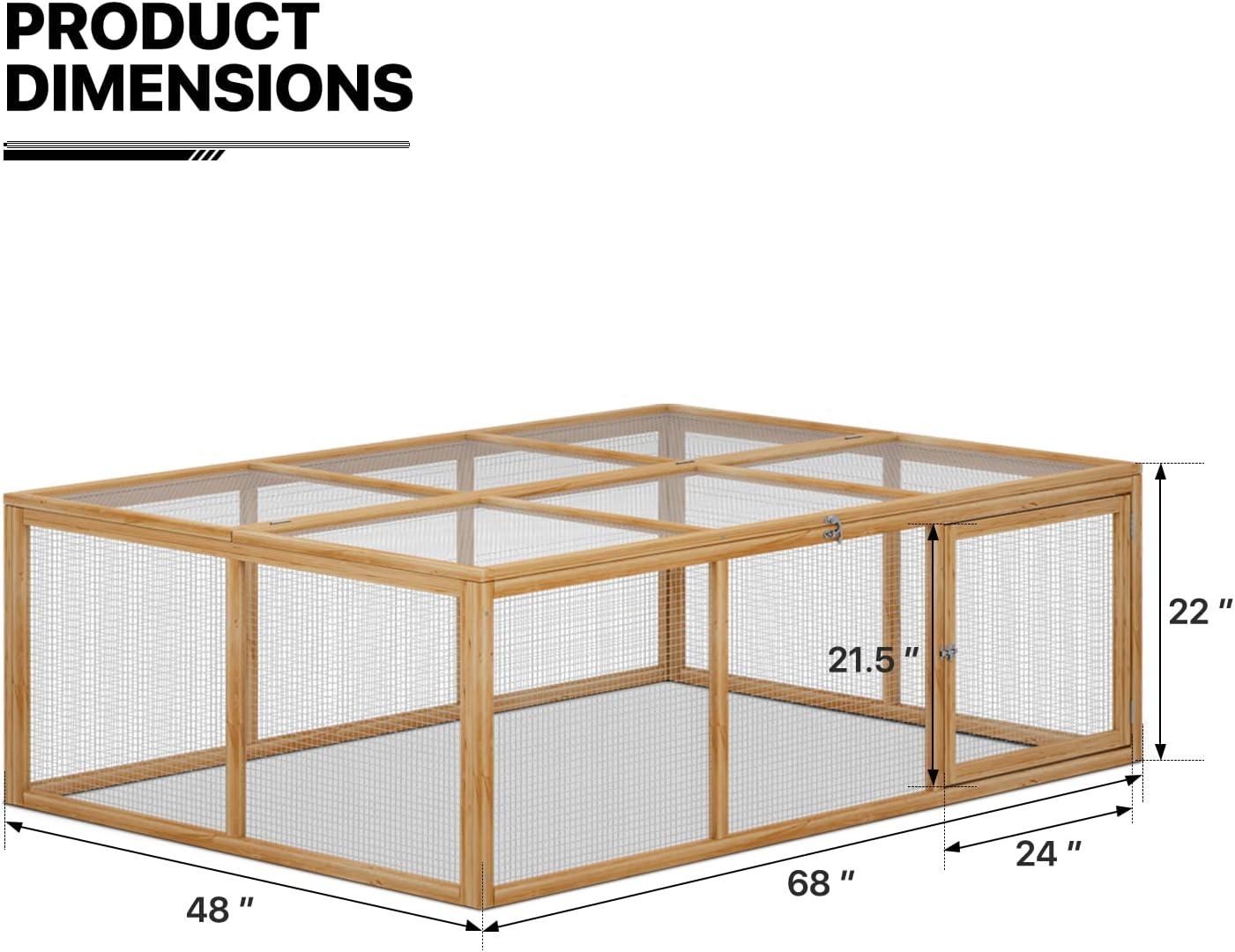 MoNiBloom 68" Wooden Chicken Coop Cage Rabbit Hutch Enclosure Poultry Pet Hutch Garden Backyard with Mesh Run Cage House Indoor and Outdoor Use (Natural)