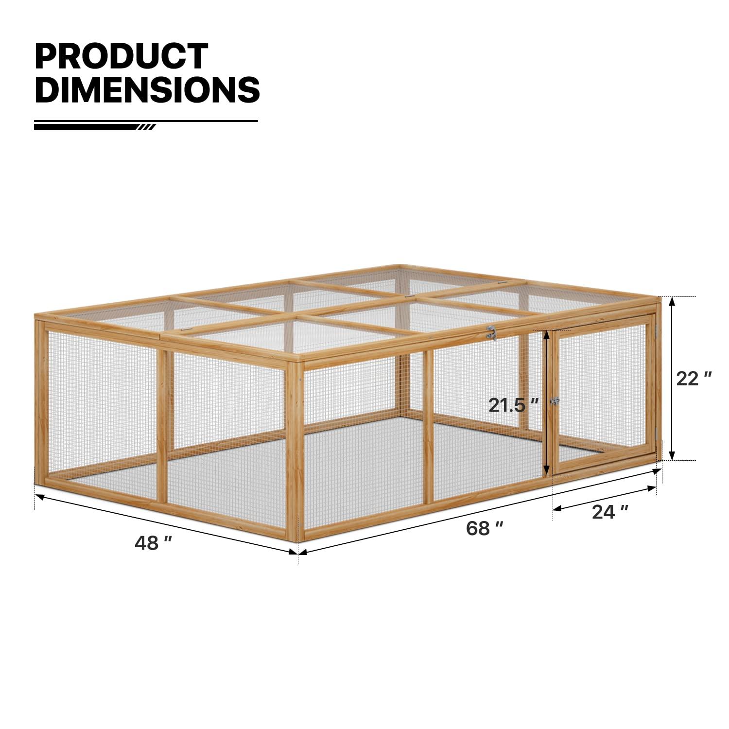 MoNiBloom 68" Wooden Chicken Coop Cage Rabbit Hutch Enclosure Poultry Pet Hutch Garden Backyard with Mesh Run Cage House Indoor and Outdoor Use (Natural)