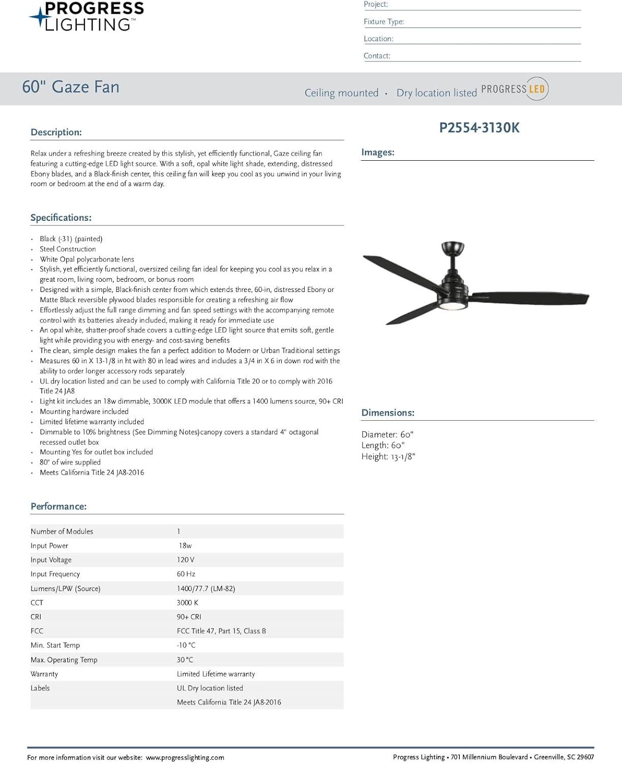 Gaze Collection 60" LED Three-Blade Ceiling Fan