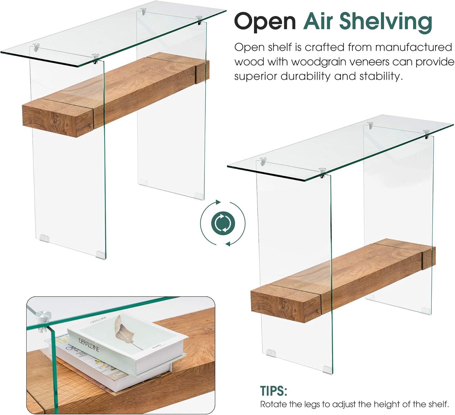 Ivinta Narrow Glass Console Table with Storage Modern Sofa Table Entryway Table Glass Writing Desk Small Computer Desk TV Table Buffet Table Modern Accent Table for Small Space Living Room Hallway