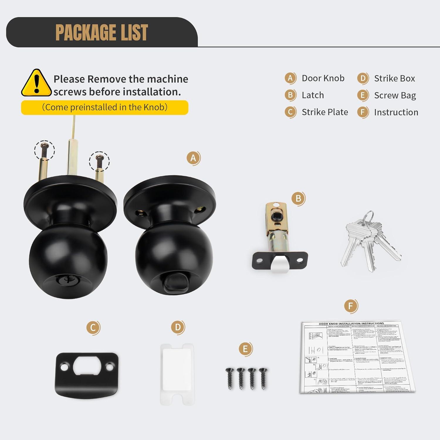 Brinks Keyed Entry Classic Ball Style Doorknob, Matte Black Finish