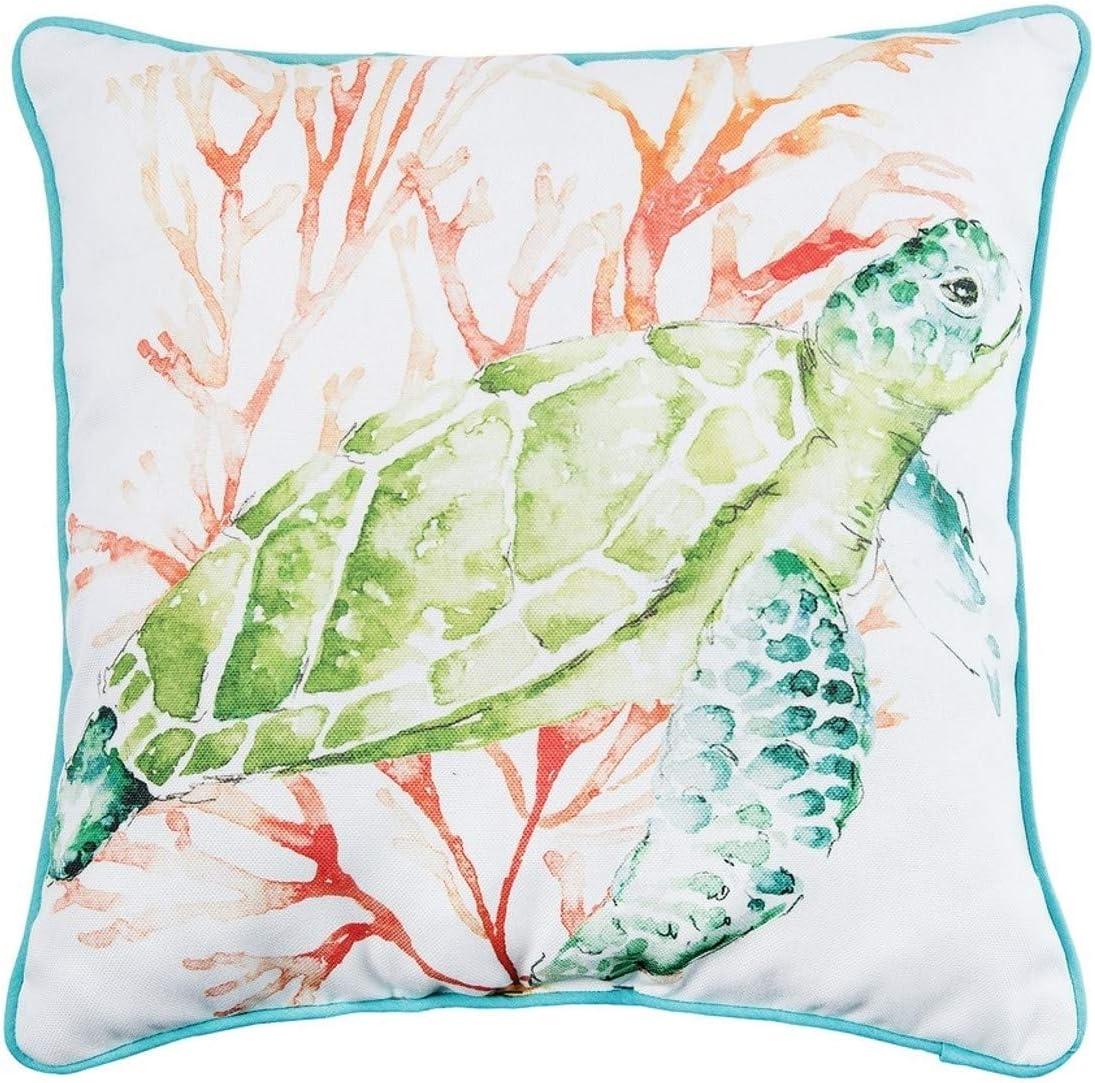 Colorful Sea Turtle Watercolor Print Square Throw Pillow