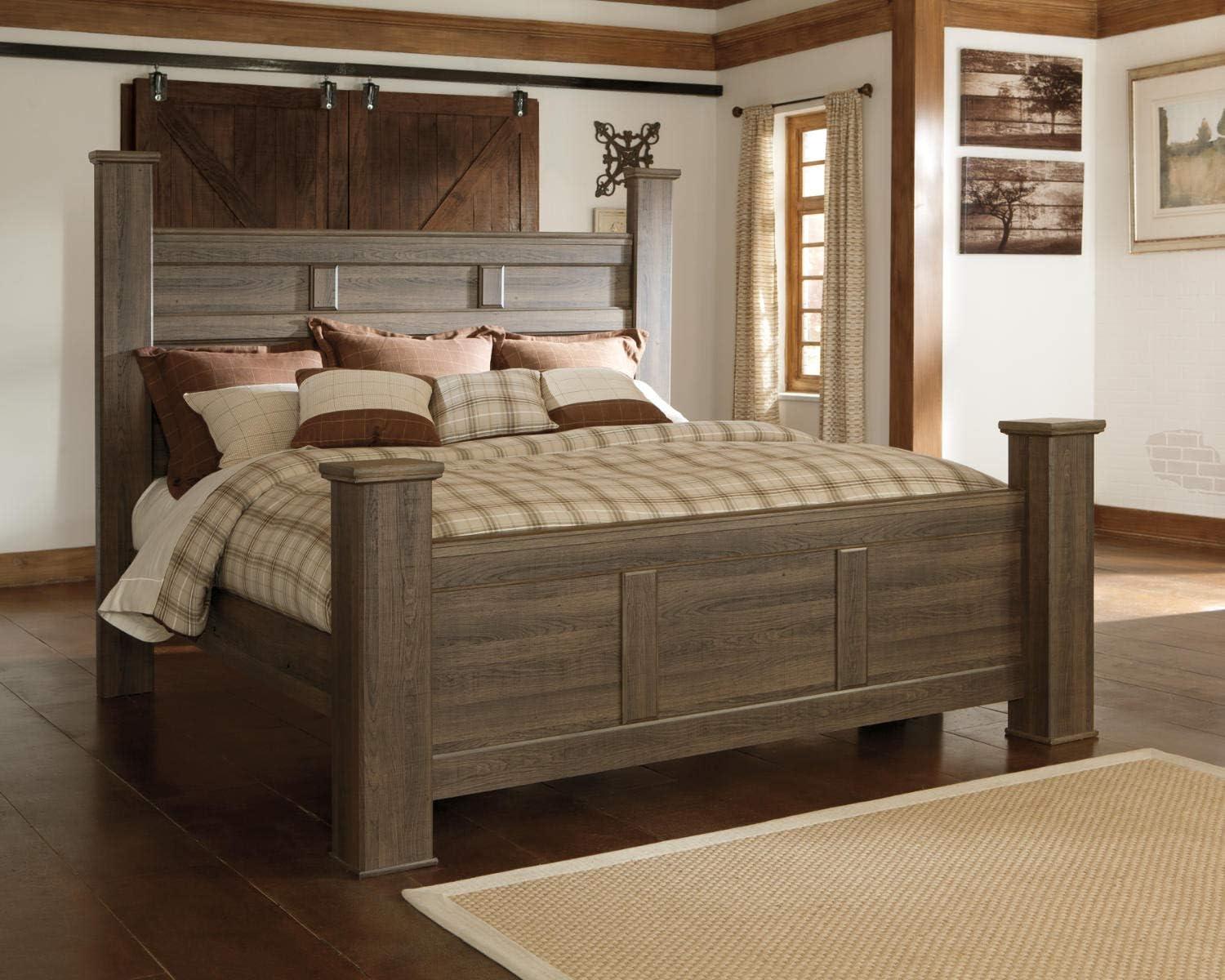 Brown Wood California King Poster Bed with Drawers