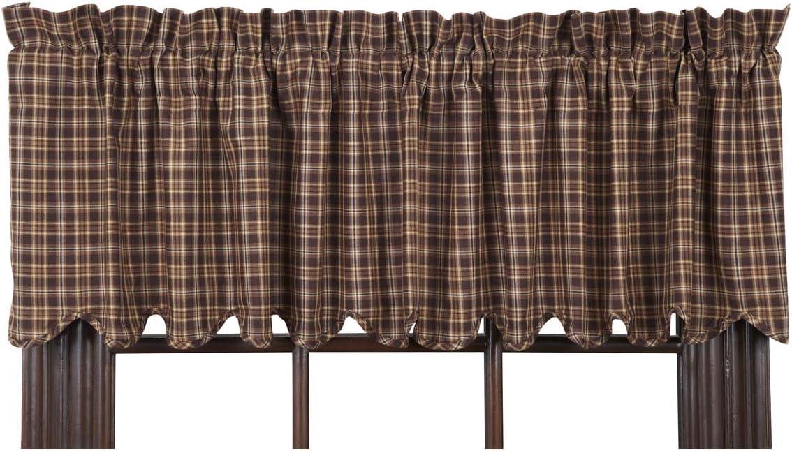 Dark Brown Rustic & Lodge Kitchen Curtains Prescott Rod Pocket Cotton Plaid Valance