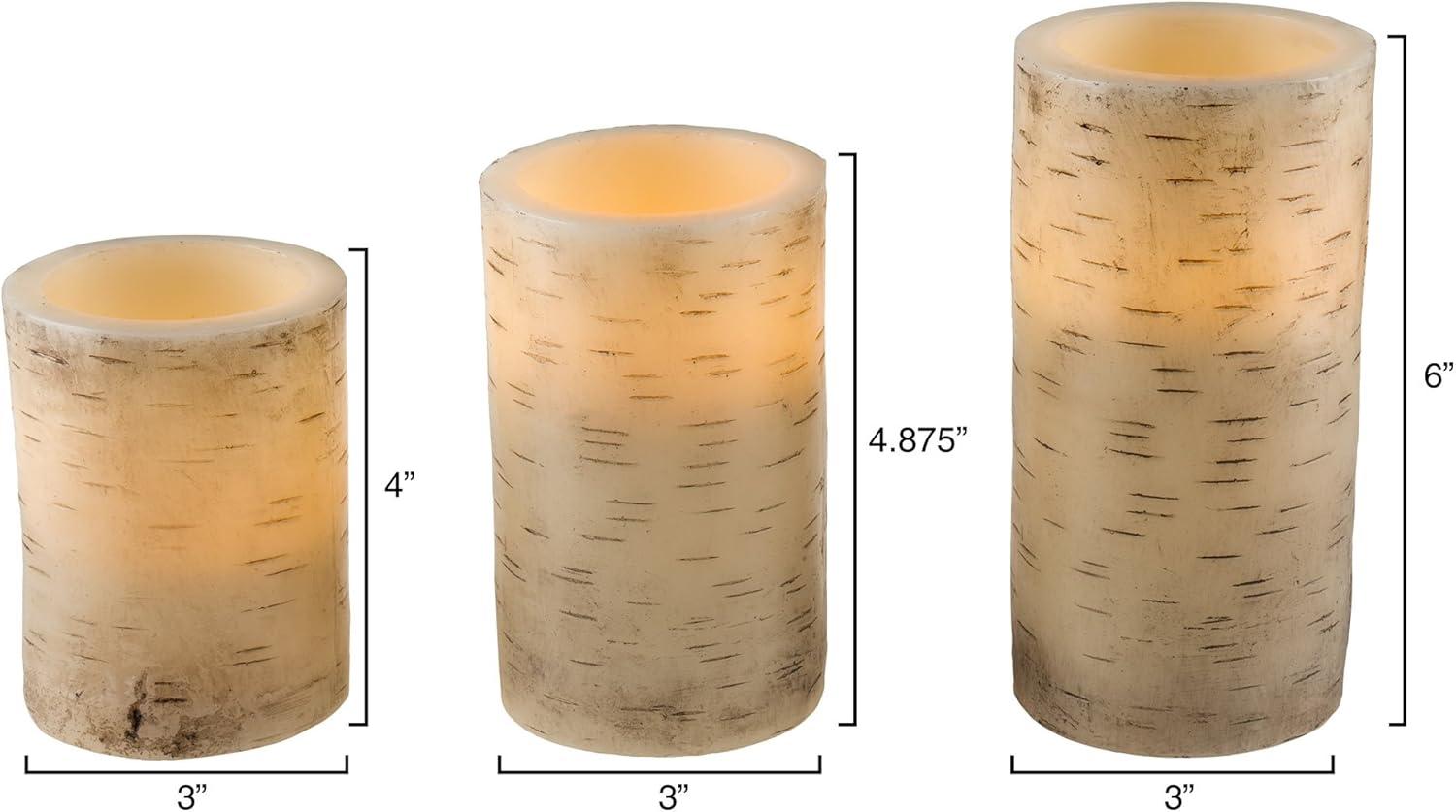 Flickering Flameless LED Candles with Birch Bark- Set of 3 Battery Operated Real Wax Pillar Candles with Remote Control and Timer by Lavish Home