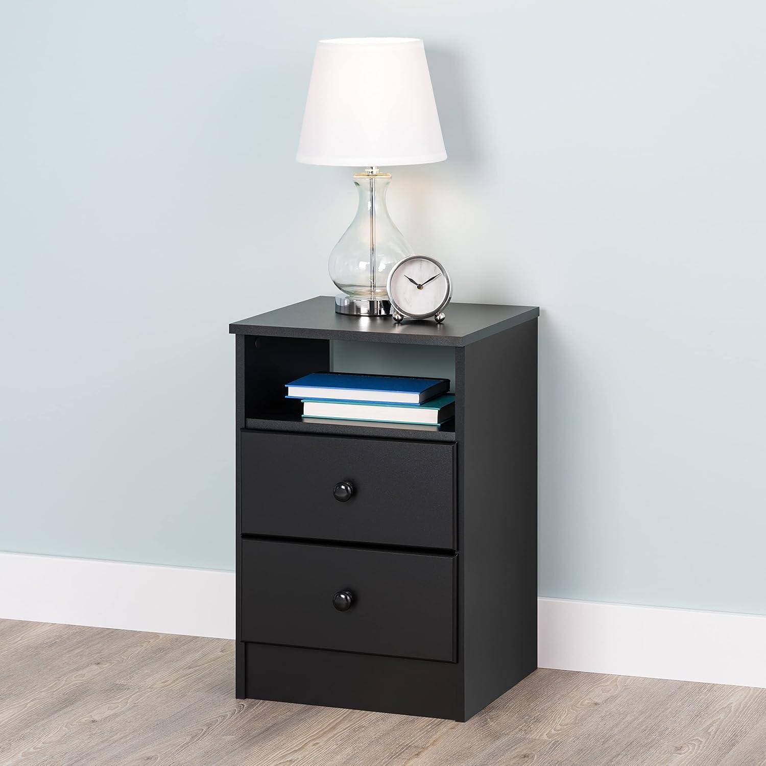 Prepac Astrid 2 Drawer Nightstand White: Modern Style, MDF, Includes Anti-Tip Hardware, for All Ages