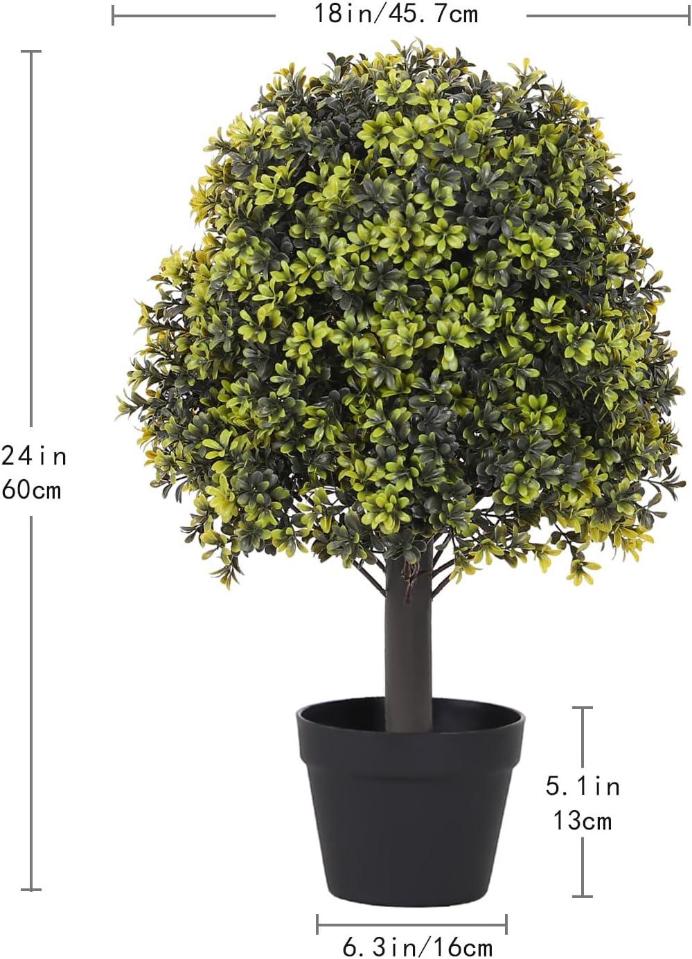 24-Inch Artificial Boxwood Topiary Trees in Black Plastic Pots, Set of 2