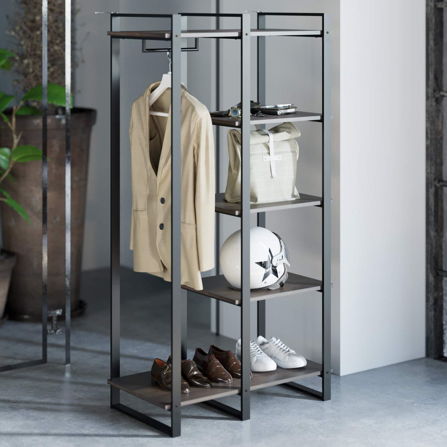 Zinus Brock 4-Shelf Etagere Bookcase with Hanging Storage, Acacia Wood and Metal Frame, Adult