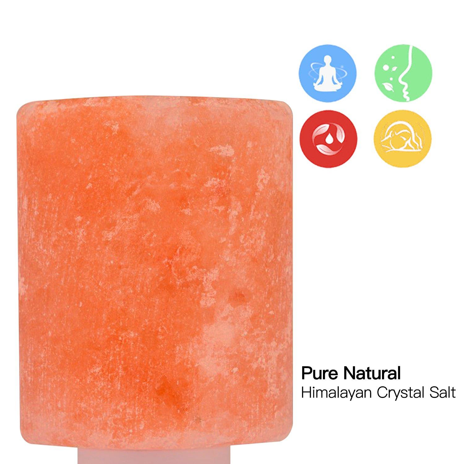 Betus Natural Crystal Himalayan Salt Wall Lamp - Air Purifying Night Light - 360° Rotatable Plug 7W Bulb - Cylindrical