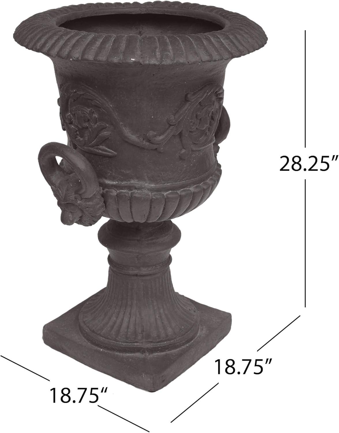 GDF Studio Tunlaw Outdoor Traditional Roman Chalice Stone Garden Urn Planter, Antique Gray