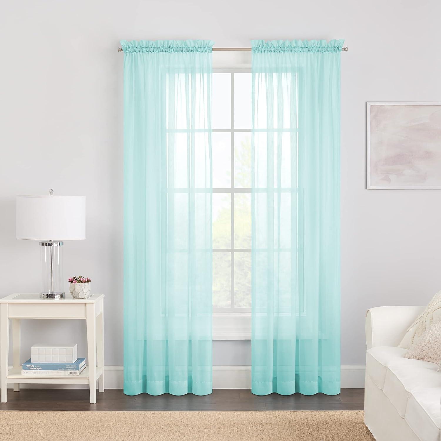 Pairs to Go Victoria Voile Modern Sheer Rod Pocket Window Curtains for Living Room (2 Panels), 59 in x 63 in, Nile Blue