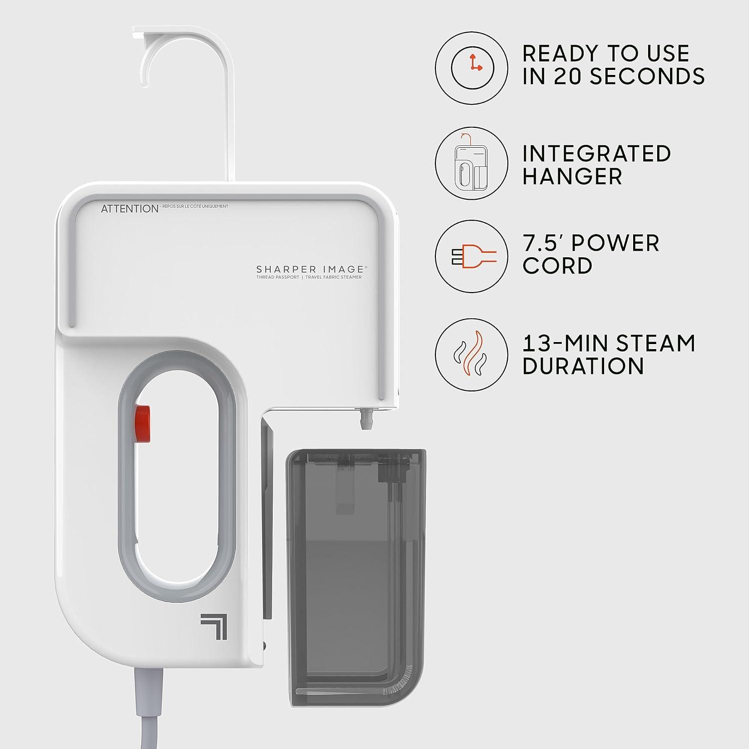 Sharper Image Thread Passport Handheld Travel Garment Steamer, Ice White