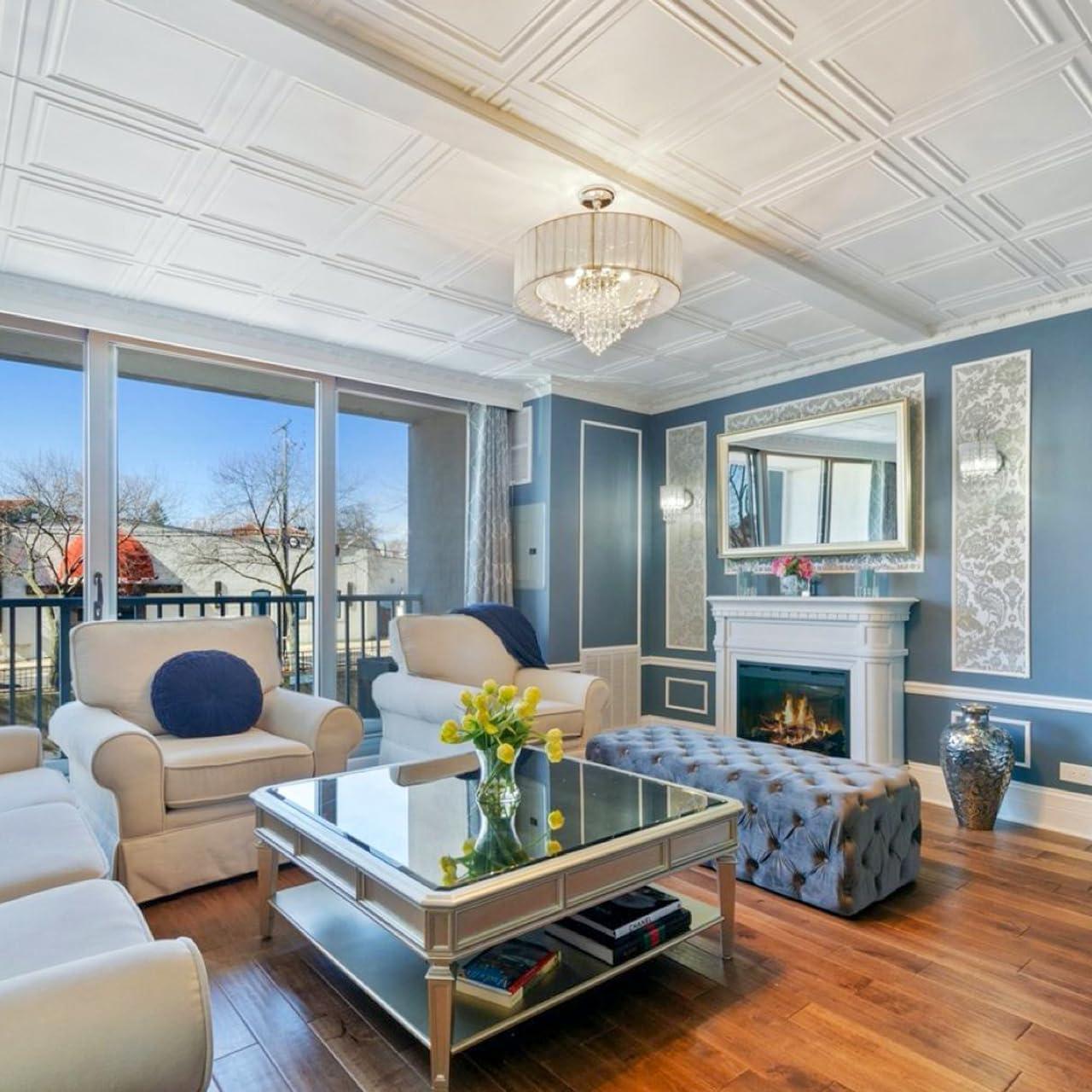 A La Maison Ceilings Line Art 1.6 ft. x 1.6 ft. Polystyrene Glue-up Ceiling Tile (Set of 96)