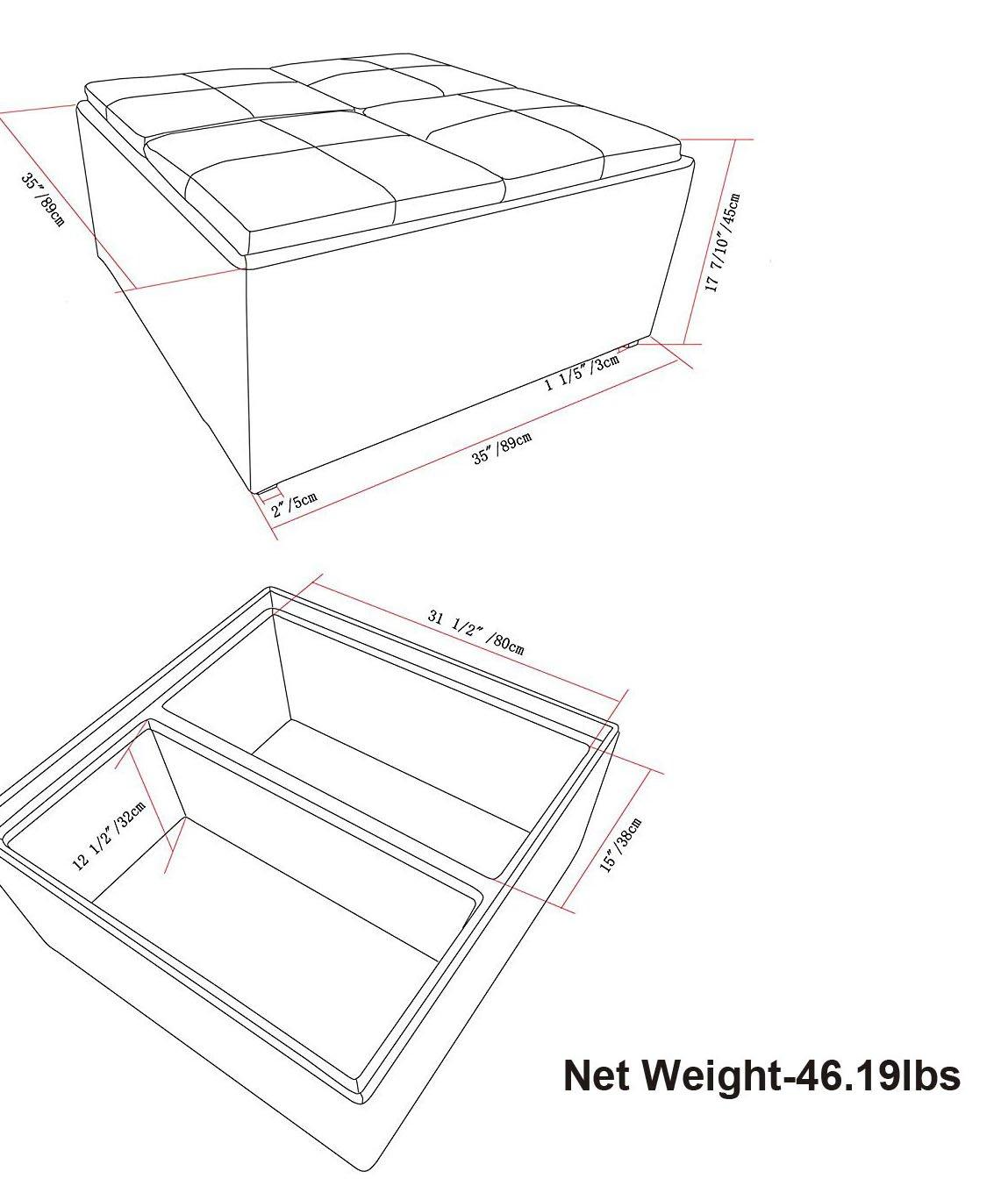 Simpli Home Avalon 35"W Upholstered Square Coffee Table Storage Ottoman with Flip-Over Trays