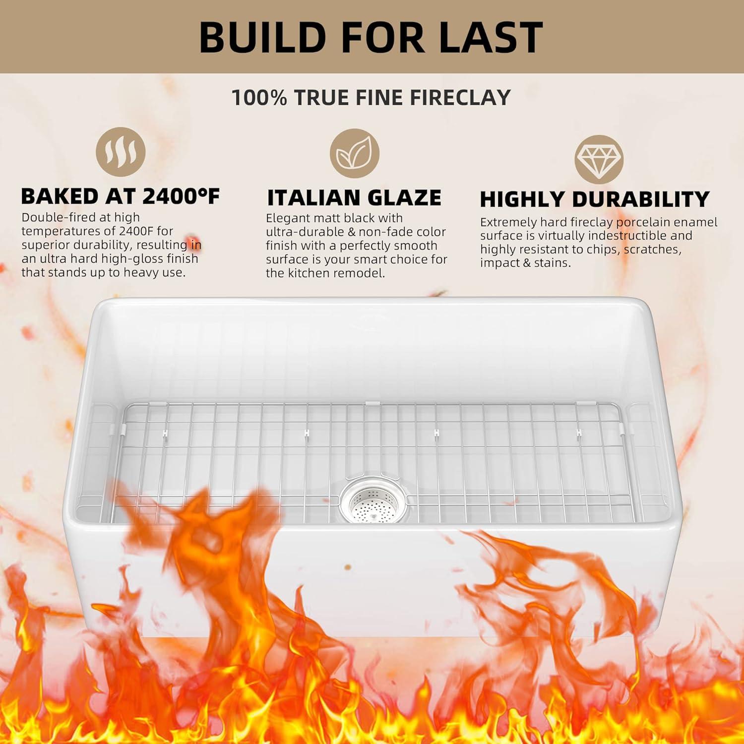 Farmhouse Sink 36 inch X 18 inch White Fireclay Apron Undermount Kitchen Farm Sink Single Bowl Large Big Modern Farmer Sinks with Luxury Accessories