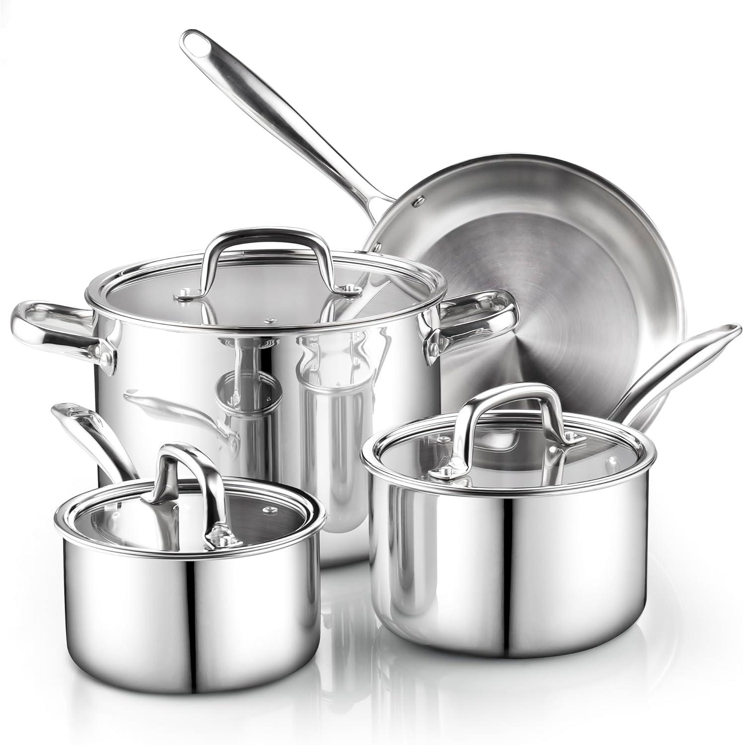 Cook N Home Pots and Pans Stainless Steel Cookware Set 7-Piece