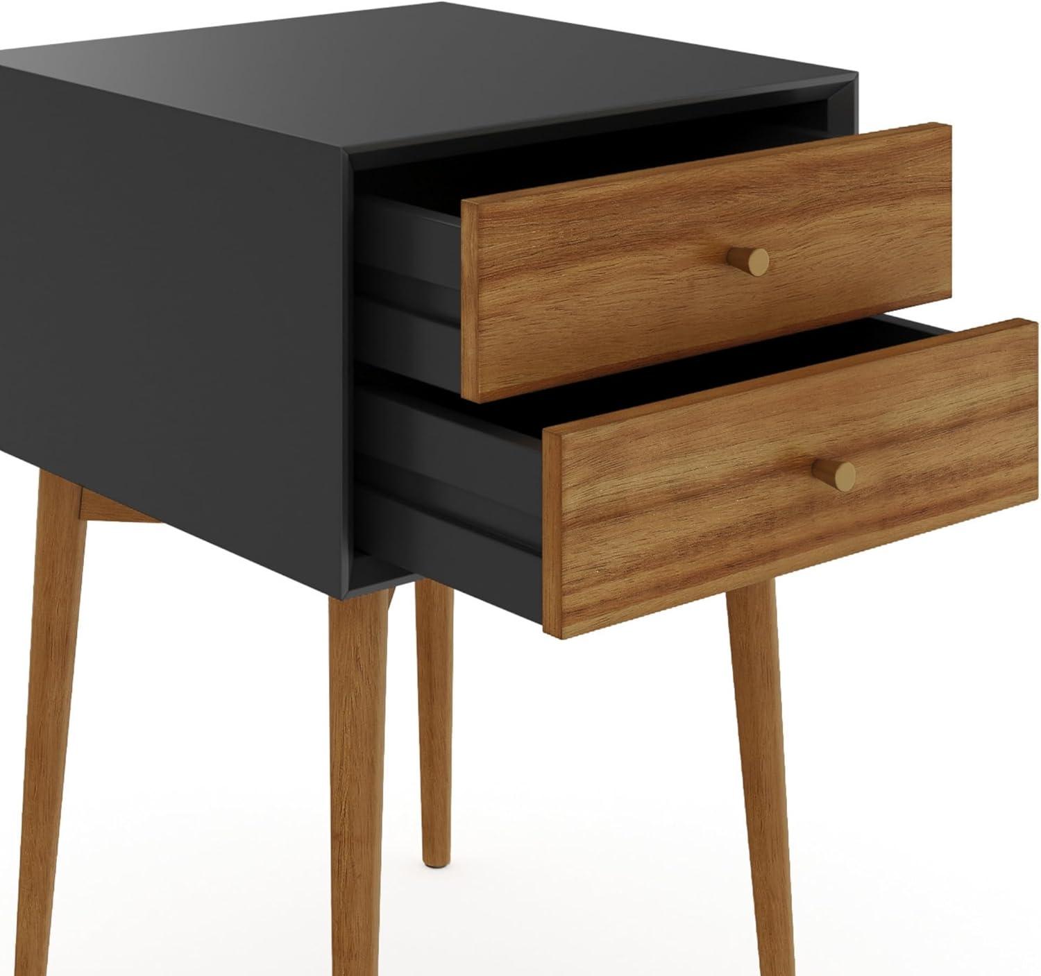 Mid-Century Modern Harper 2-Drawer Side Table in Black and Brown