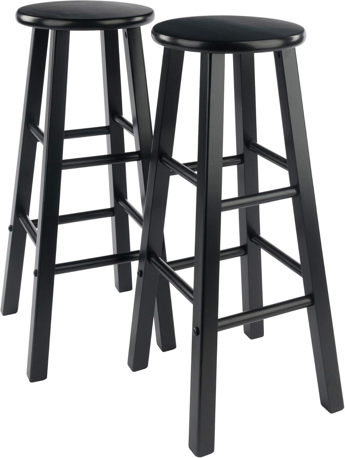 Transitional Solid Wood 29" Adjustable Black Bar Stool Set