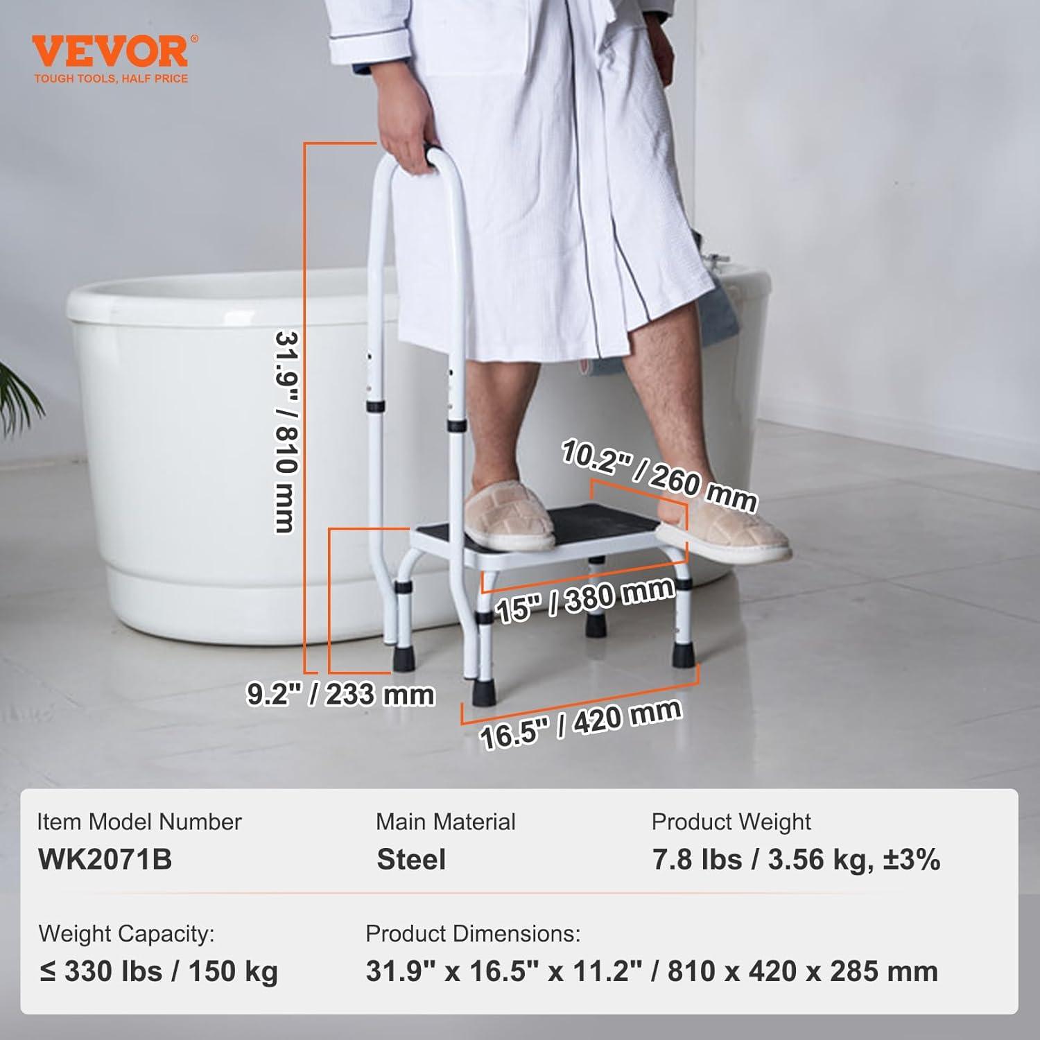 Adjustable Steel Step Stool with Handrail, Non-Slip Platform