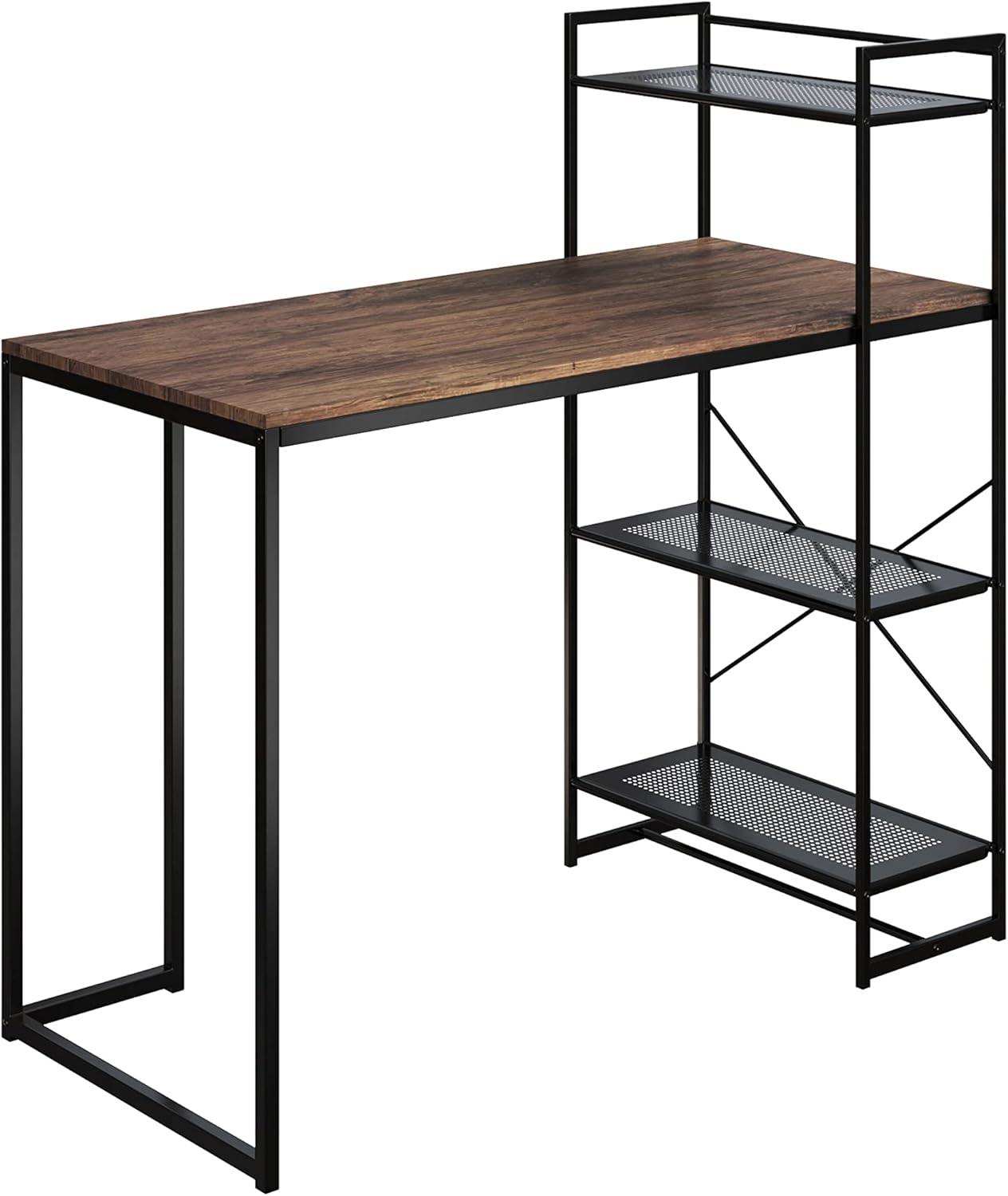 Compact Industrial-Style Black Metal and Wood Computer Desk with Storage