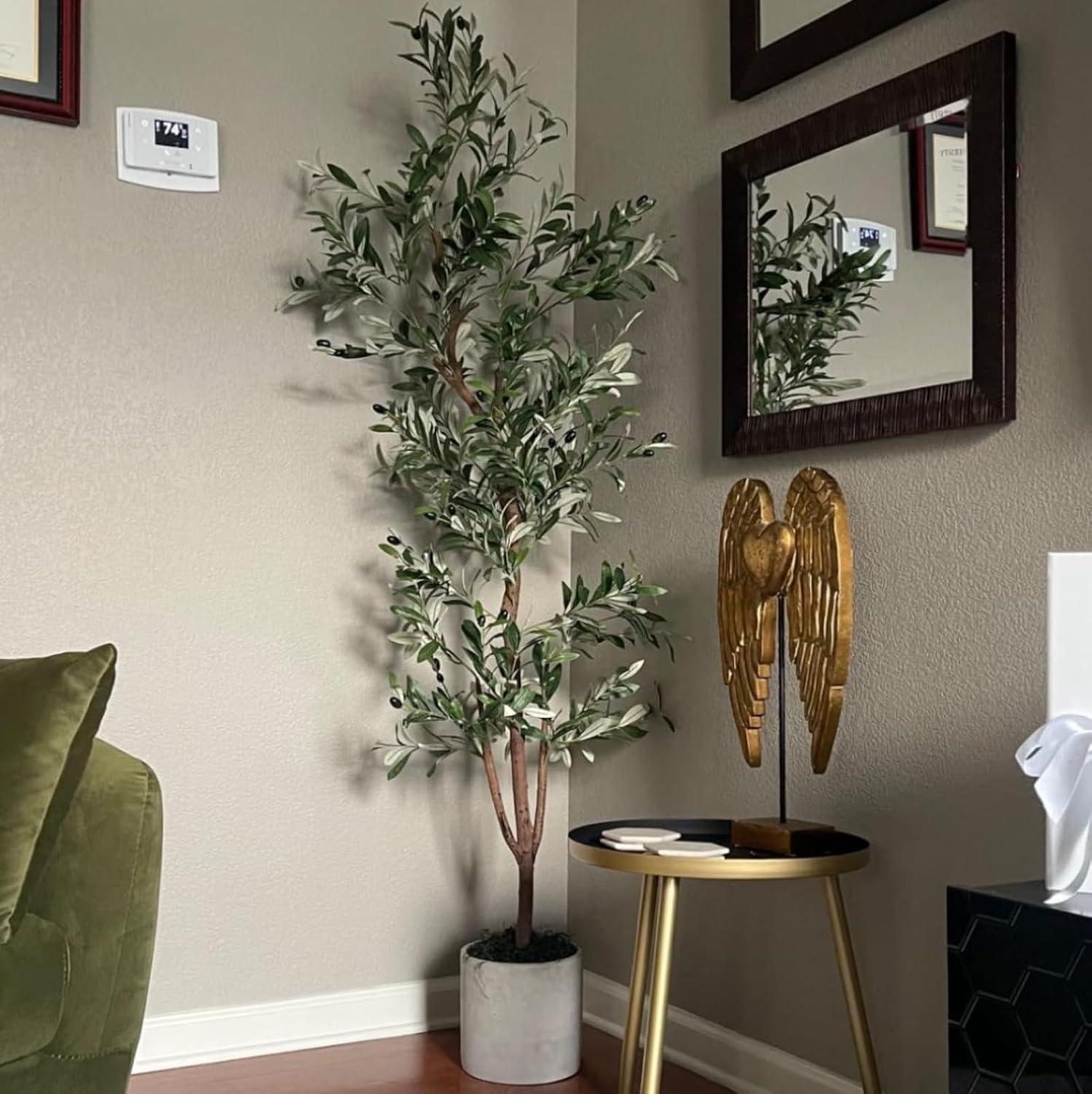 Aritizone Artificial Olive Tree 7FT Tall Fake Olive Tree with Adjustale Branches Artificial Tree for Modern Home Office Living Room Floor Decor Indoor (7FT)