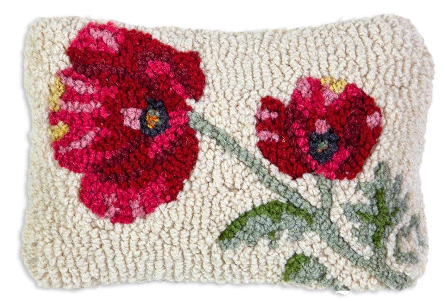 Chandler 4 Corners Hand-Hooked Wool Decorative Throw Pillow | Artist-Designed Poppy Pillow, 4th of July Pillow for Couches & Beds, Veteran & Patriotic Home Decor (8 in x 12 in)