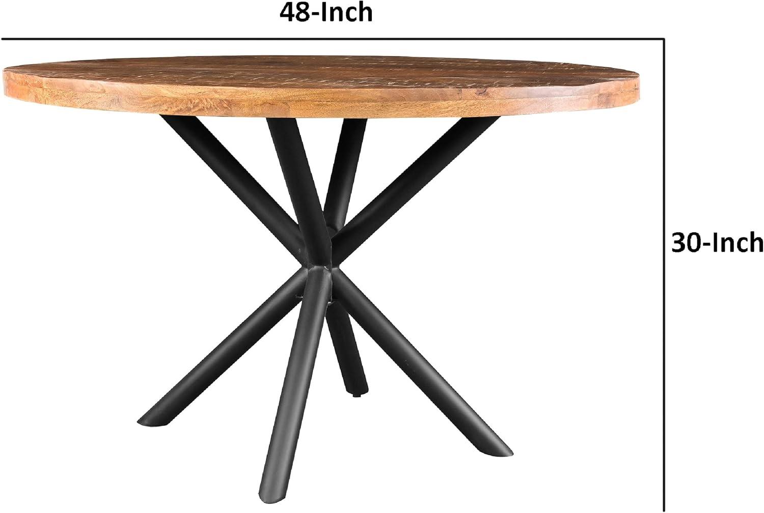 Rustic Farmhouse 48" Round Solid Mango Wood Dining Table with Iron Legs