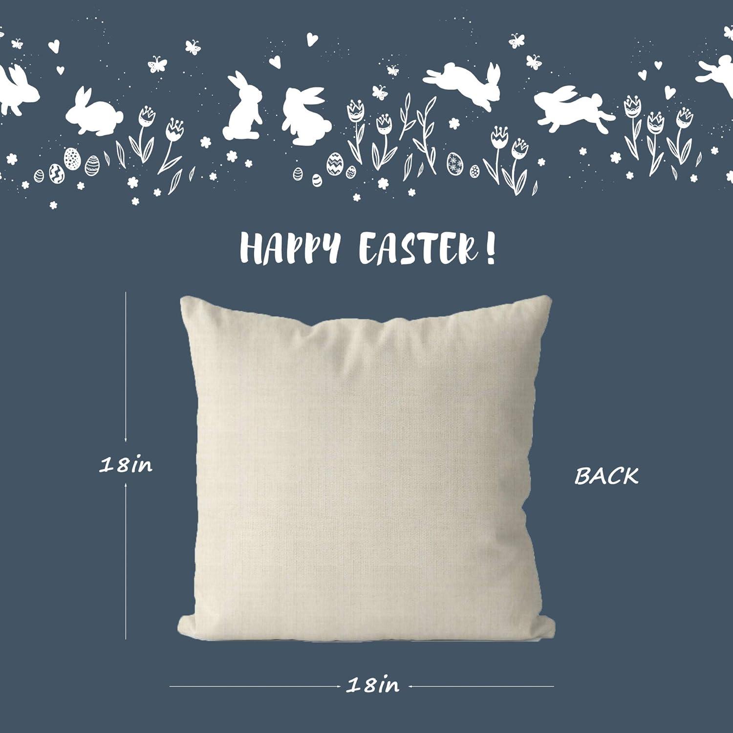 Easter Bunny and Floral Cotton Linen Pillow Covers Set