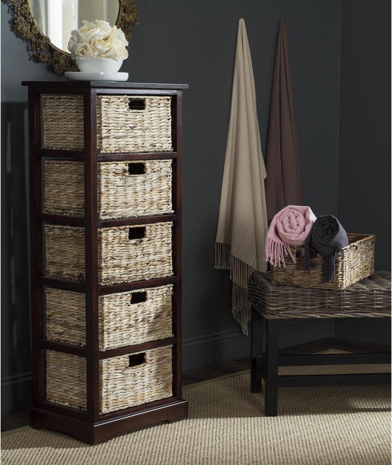 Vedette Gray Pine 5-Drawer Wicker Basket Storage Tower