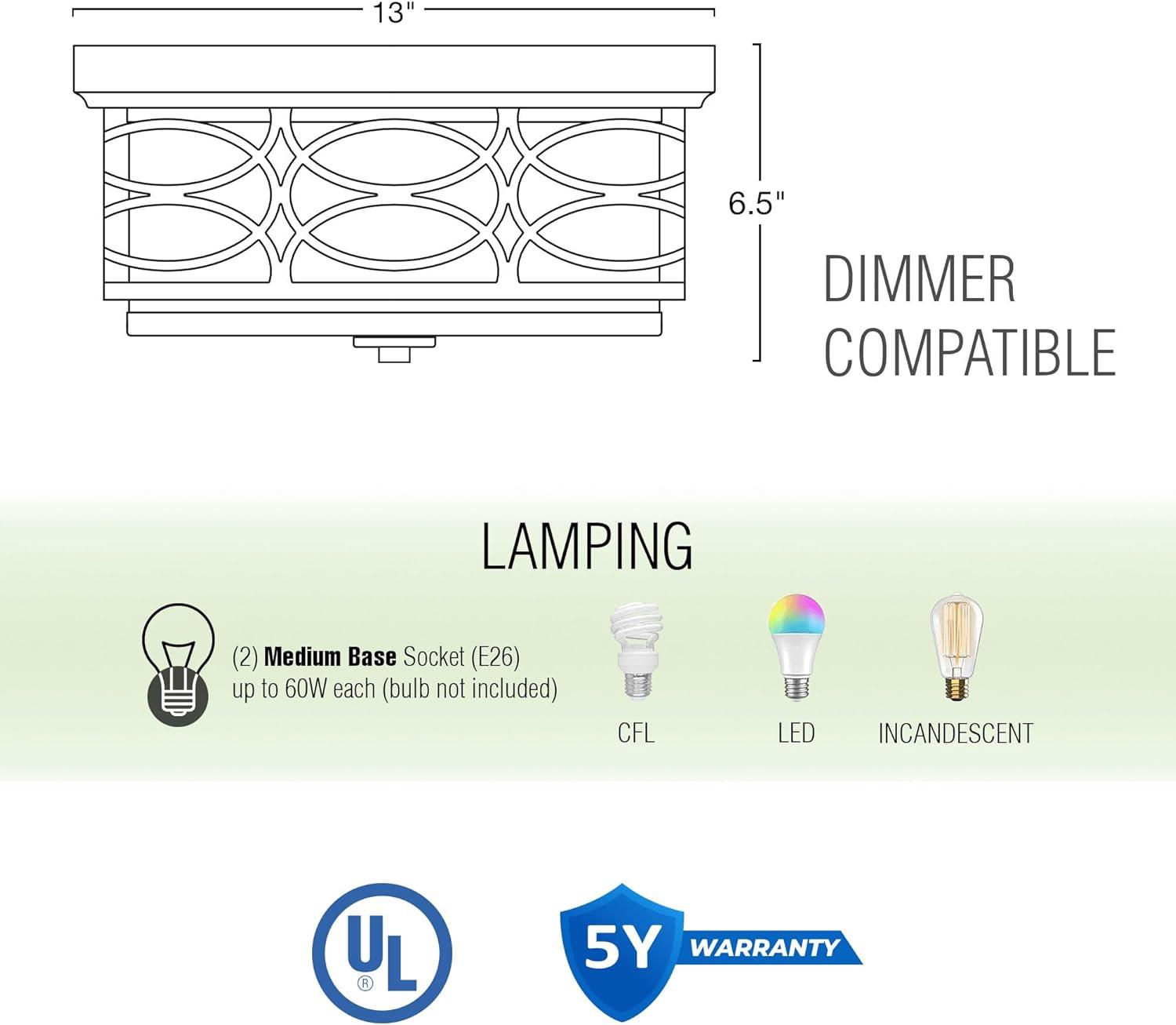 Kira Home Sienna 13" Flush Mount Ceiling Light, Metal Drum Shade, White Fabric Shade, Round Frosted Glass Diffuser