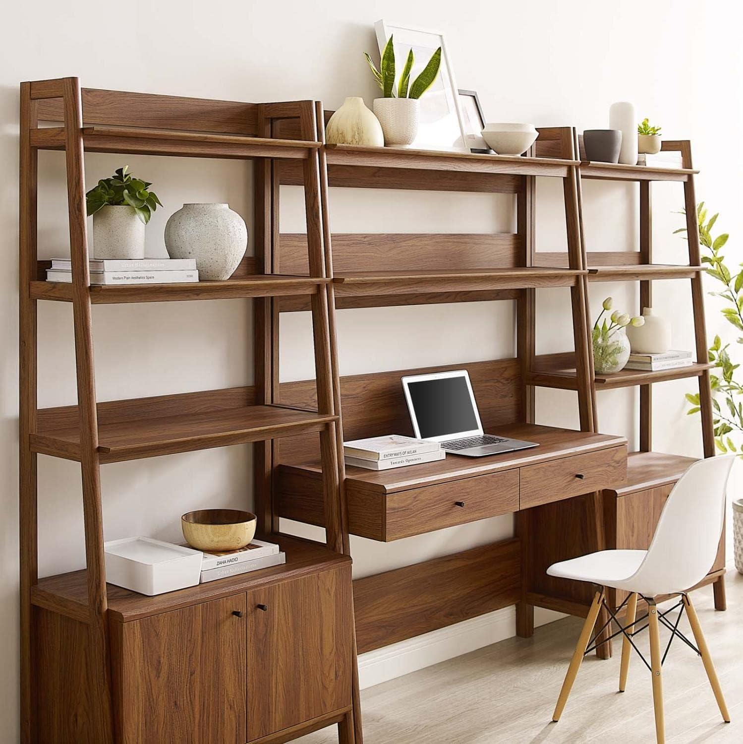 Modway Bixby 3-Piece Wood Office Desk and Bookshelf