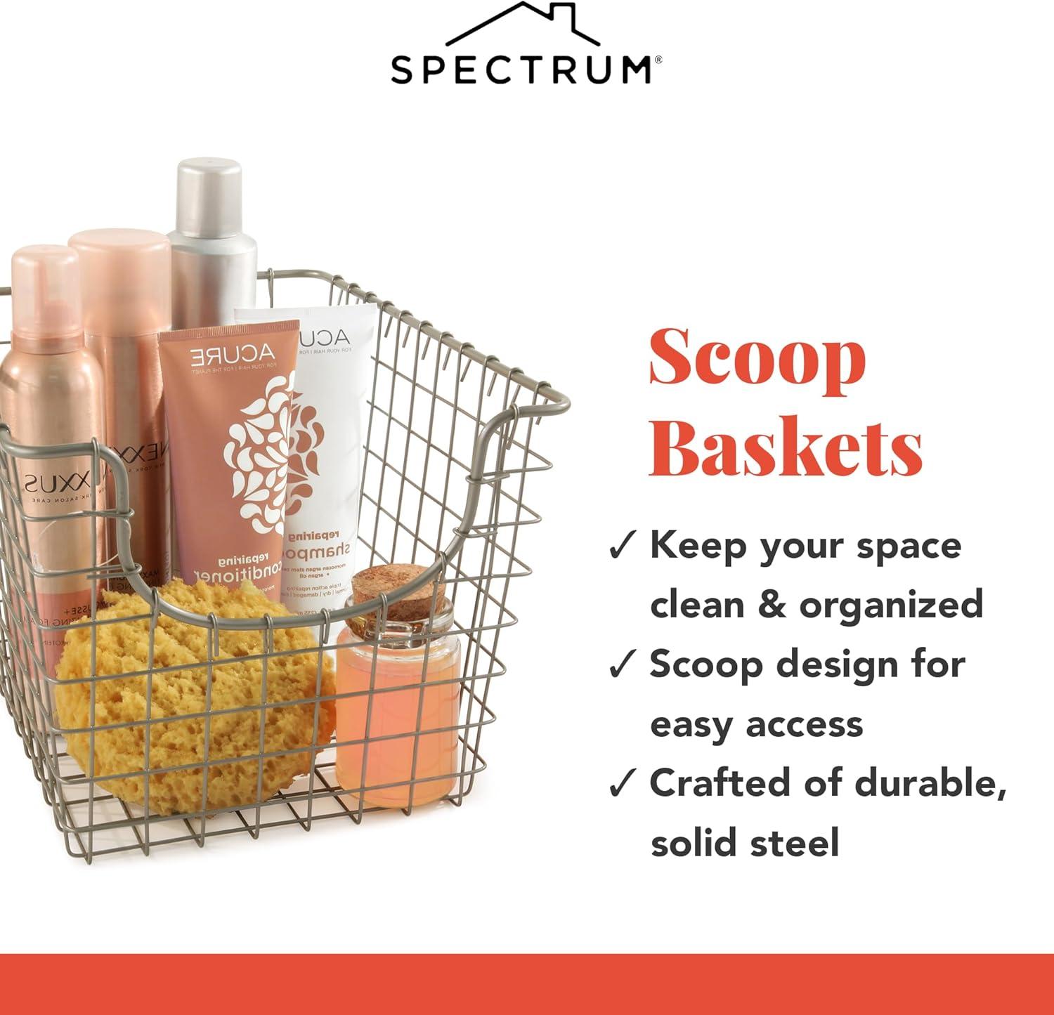 Spectrum Diversified Scoop Small Basket Silver Rose Gold: Metal Utility Storage, Portable Universal Organizer