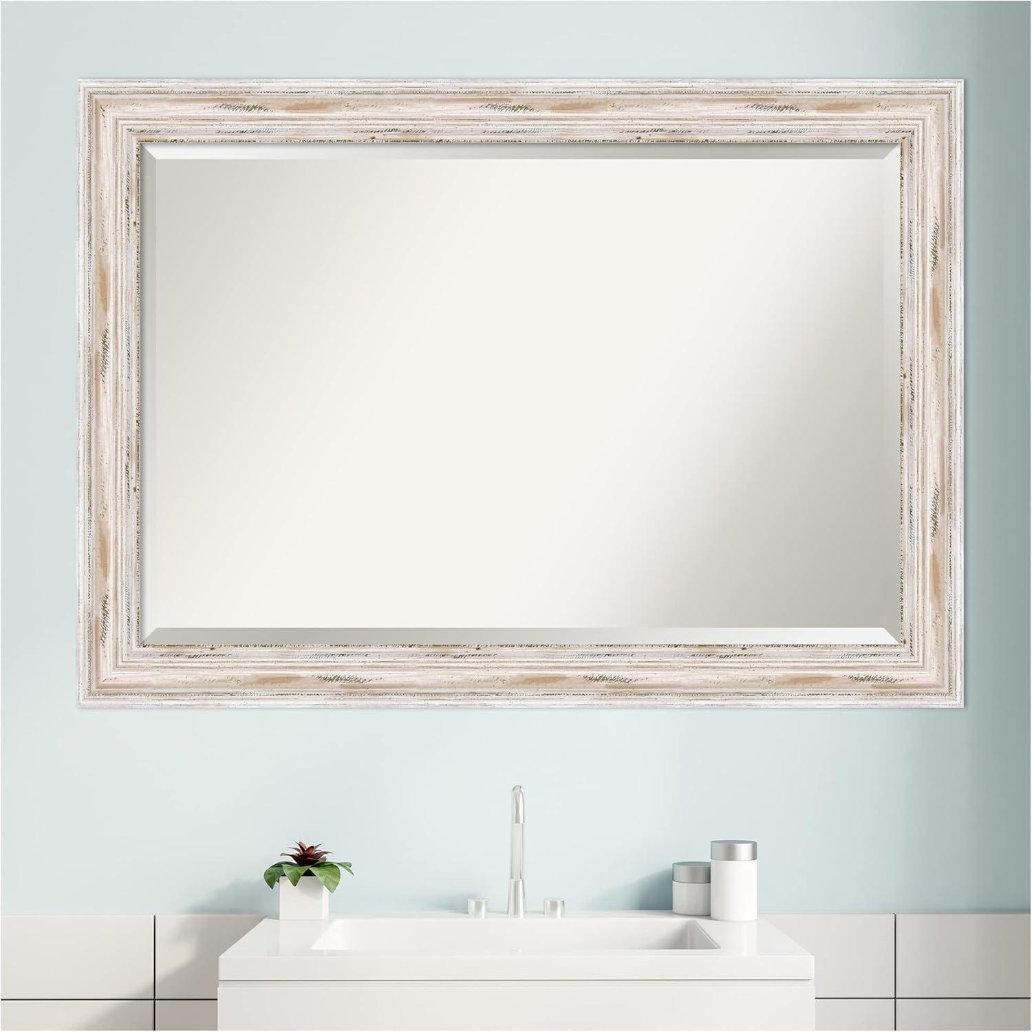 Amanti Art Alexandria White Wash Beveled Wood Wall Mirror 29.25 x 41.25 in.