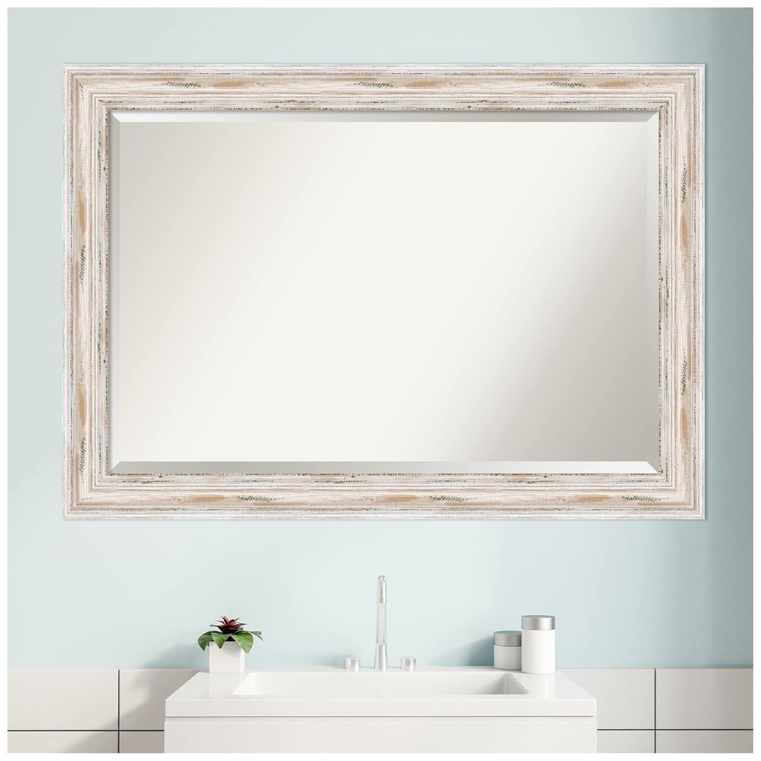 Amanti Art Alexandria White Wash Beveled Wood Wall Mirror 29.25 x 41.25 in.