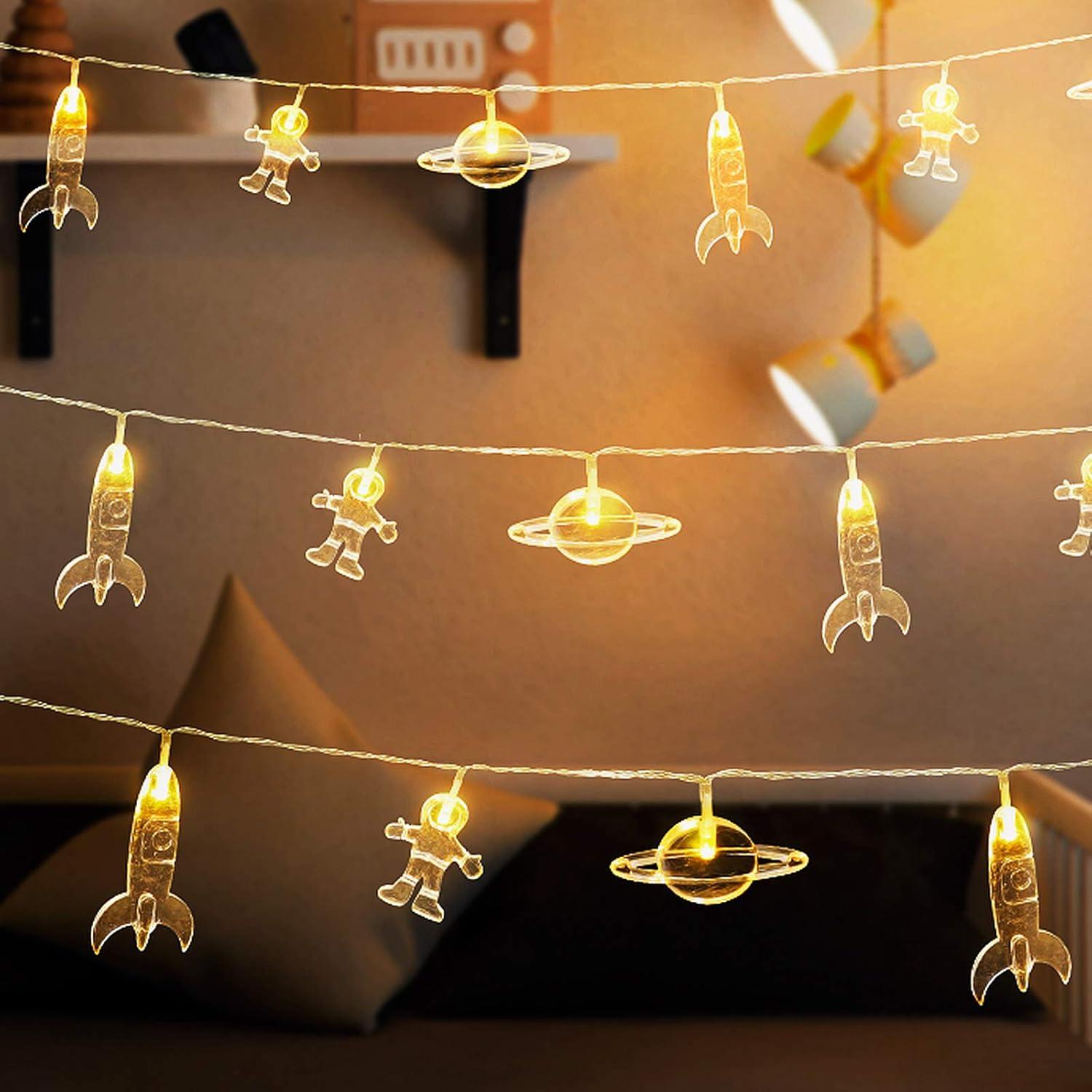 Warm White LED Space Exploration String Lights for Kids Room