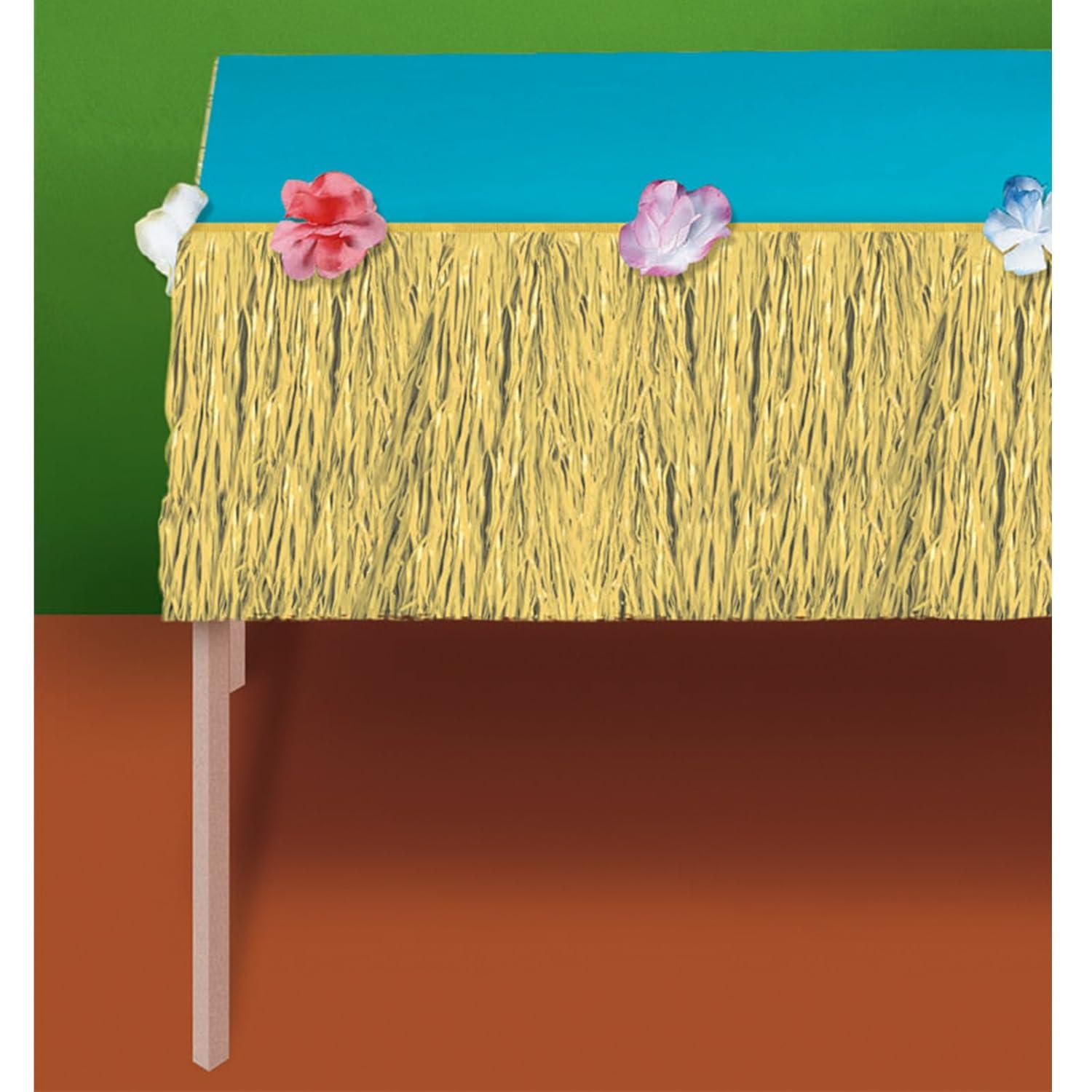 Amscan Party Tablecovers, Natural Colored Grass Mini Table Skirt, Party Supplies, Brown, 15" x 9'