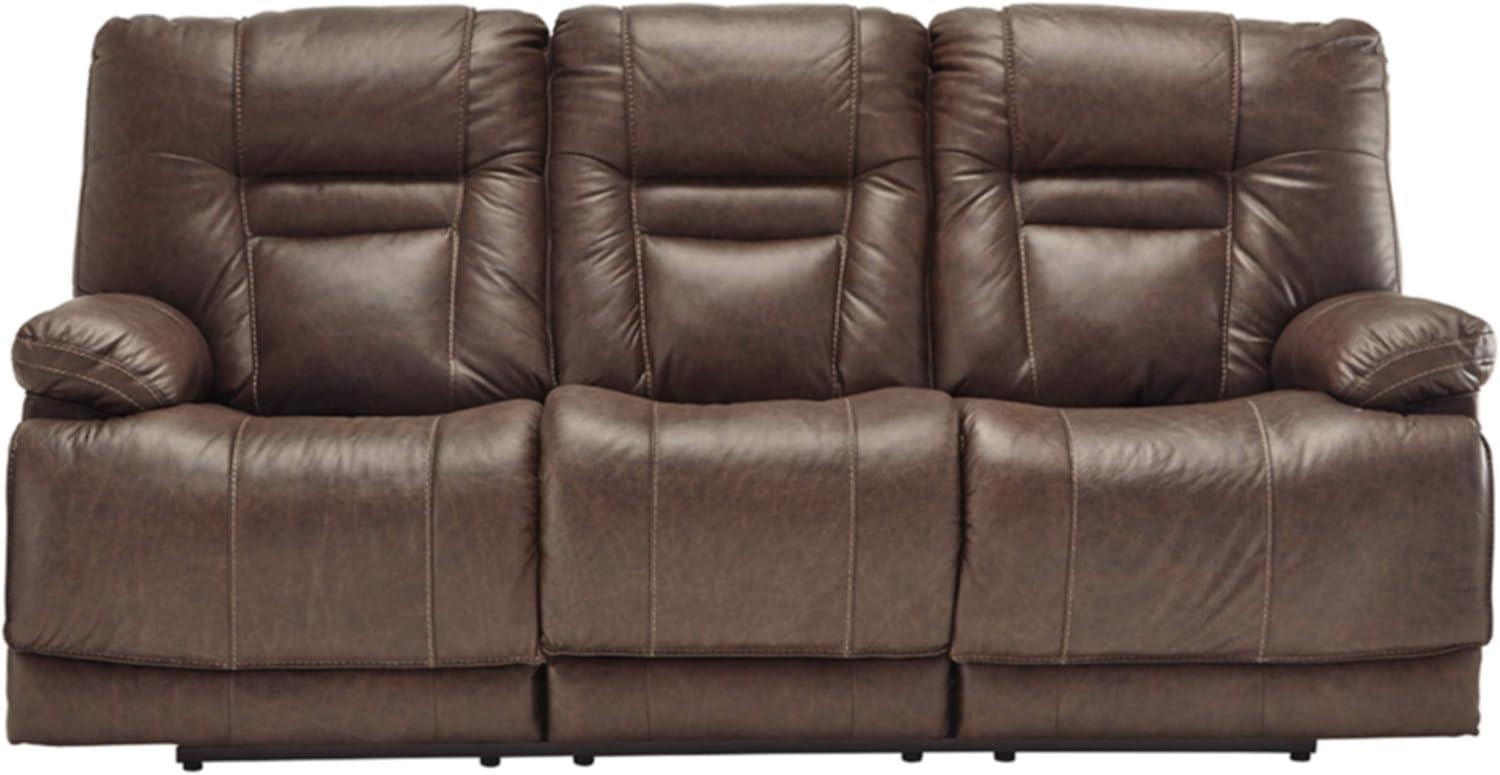 Umber Faux Leather Power Reclining Sofa with Pillow-top Arms